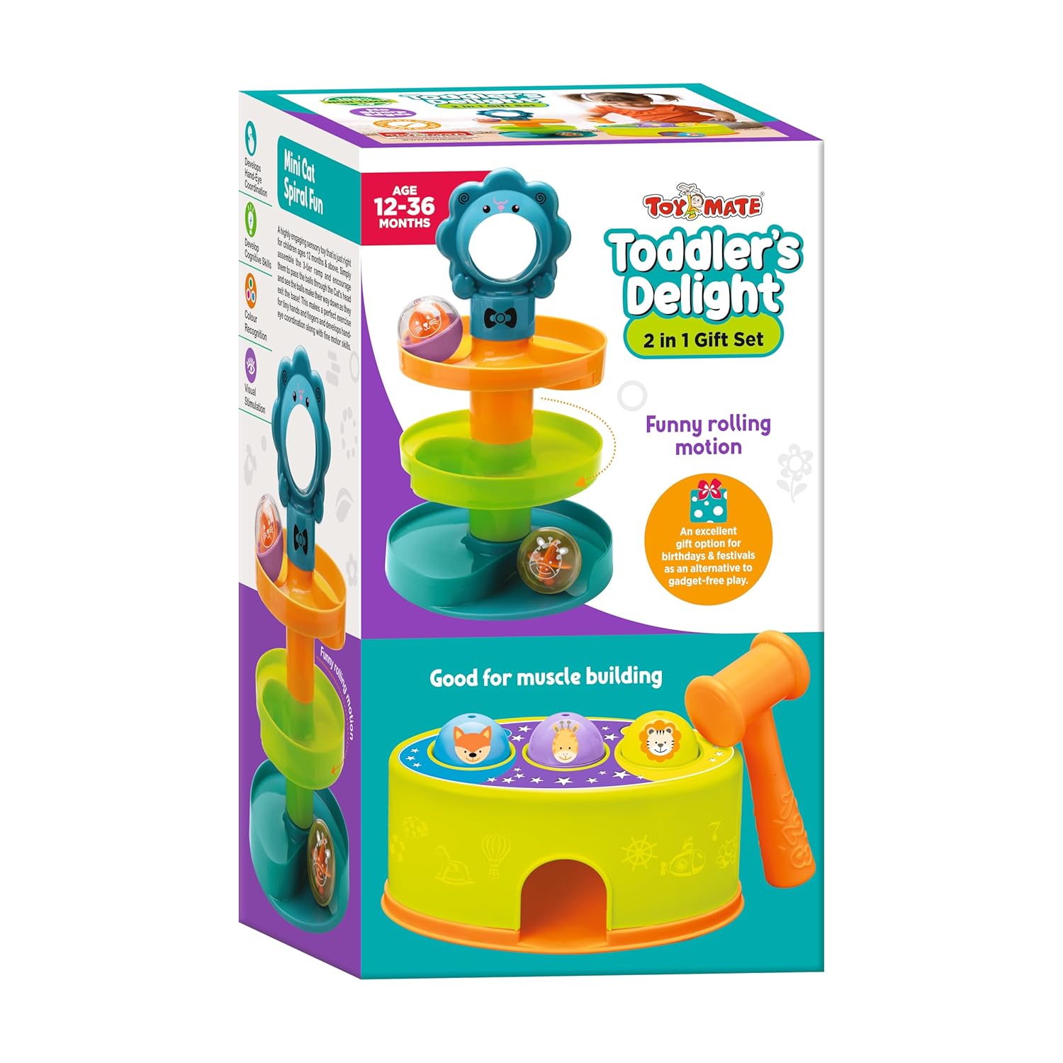 toymate Baby’s Safari World 3-in-1 Gift Set – 17 Pcs Educational Toddler Toys for 12-36 Months, Nesting Eggs, Stacking Cups & Ball Drop Ramp, Learning Playset for Boys & Girls