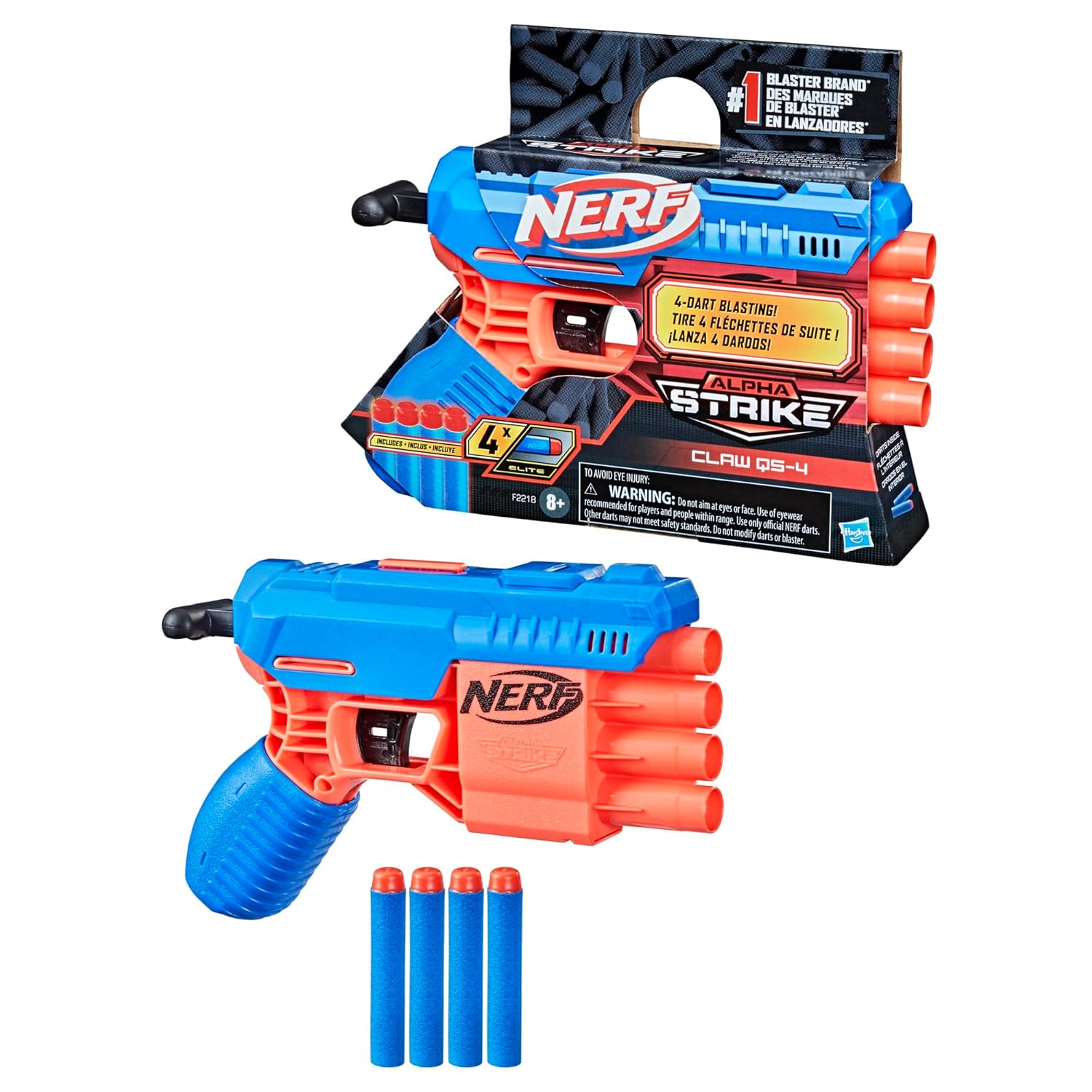 Nerf Alpha Strike Claw Qs-4 Blaster 4 Official Nerf Elite Foam Darts,Multicolor