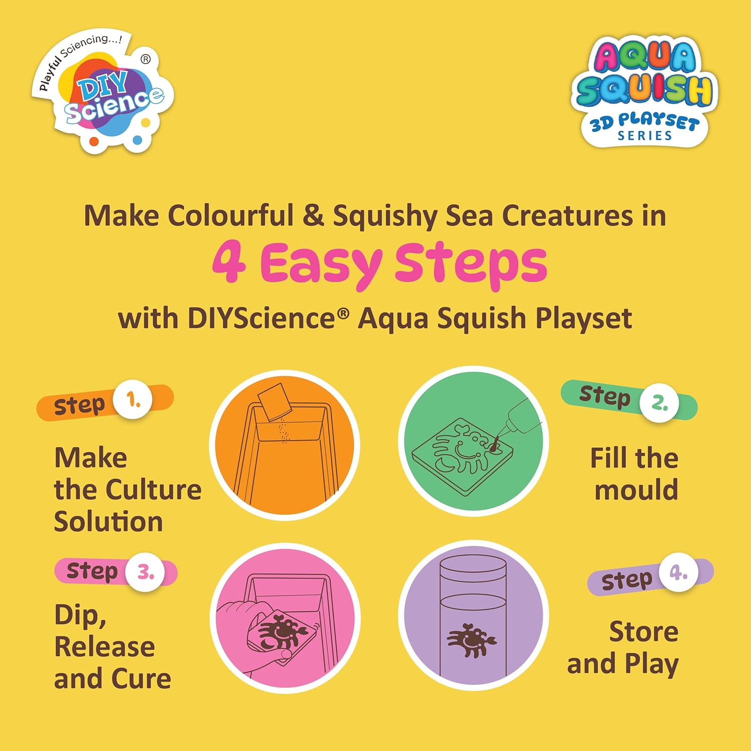 Ocean World Aqua Squish Kit | Make More Than 40 3D Colorful Soft and Squishy Sea Creatures | Magic Water Elf Gel Toys for Girls and Boys | 6 Undersea Creatures Moulds