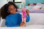 Barbie® Doll, Fun & Fancy™ Hair with Extra-Long Colorful Blonde Hair and Glossy Pink Dress, 10 Hair and Fashion Play Accessories