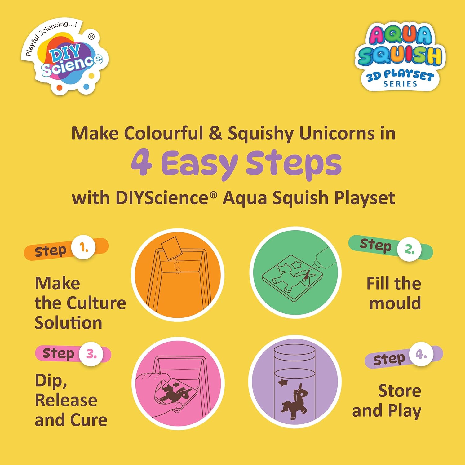 Unicorn Paradise Aqua Squish Kit | Make More Than 25 3D Colorful Soft and Squishy Unicorn | Magic Water Elf Gel Toys for Girls and Boys | 4 Unicorn Moulds | Ideal for Birthday Gift