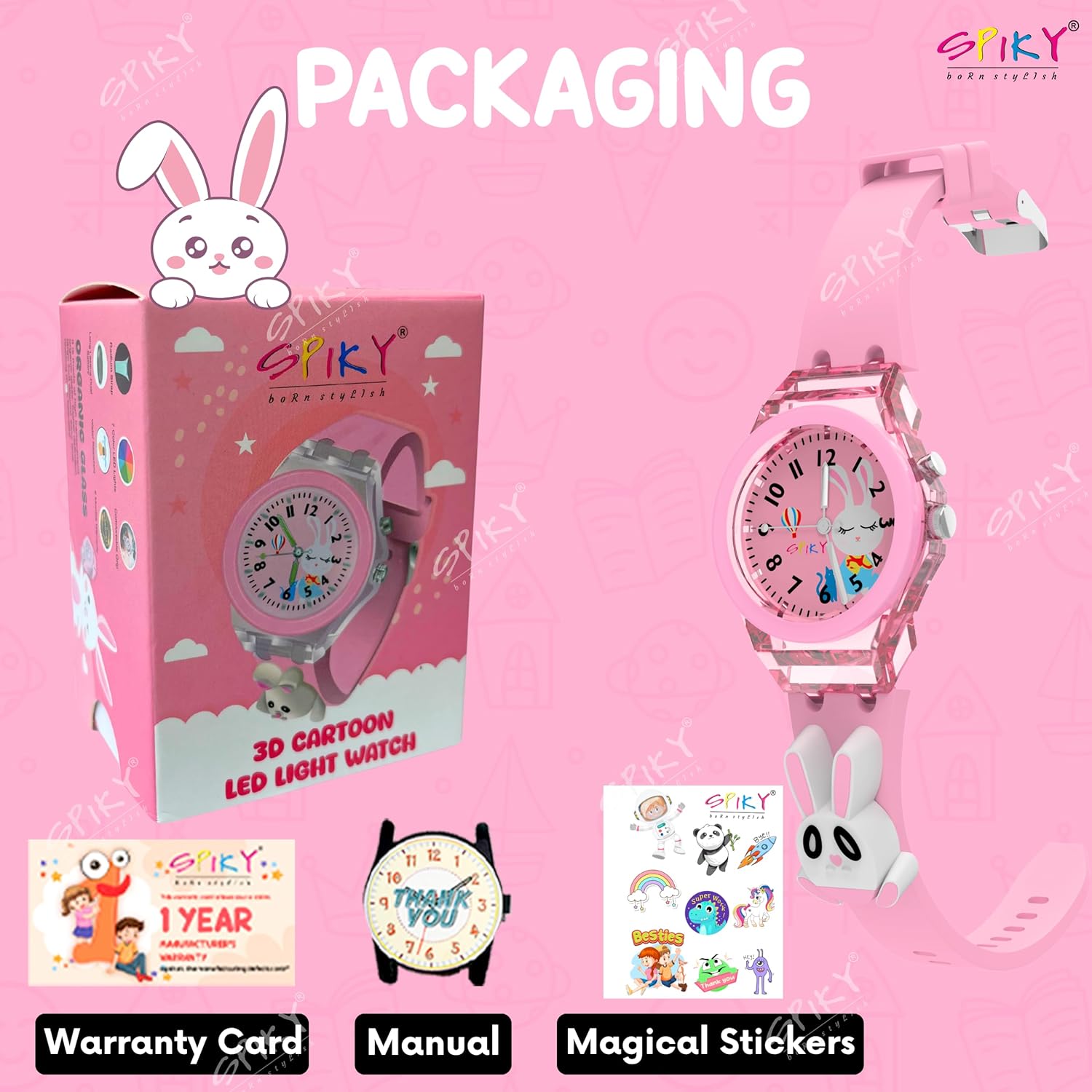 SPIKY Analog Watch for Kids | 3D Cartoon | 7 Multicolor LED Luminous Lights with Silicone Strap | Unisex Best Birthday Gift | Analogue Wrist Watches for Boys & Girls | Age 3-10 yrs