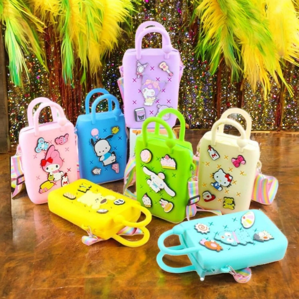 LIGHTER HOUSE Cutest Newest Kuromi And Friends Beach Silicone Shoulder Bag for Kids Birthday Return Gift Idea (Pack of 01 Pc.) Size - 18x12 cms., Mix Design
