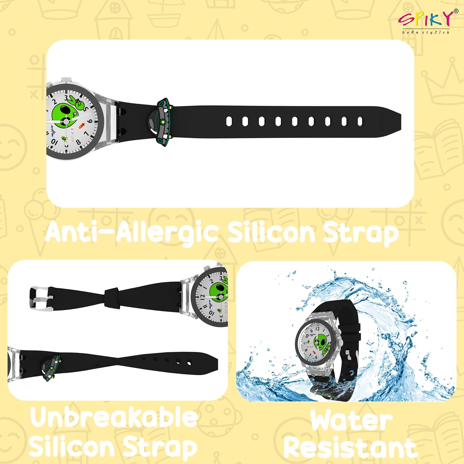 SPIKY Analog Watch for Kids | 3D Cartoon | 7 Multicolor LED Luminous Lights with Silicone Strap | Unisex Best Birthday Gift | Analogue Wrist Watches for Boys & Girls | Age 3-10 yrs