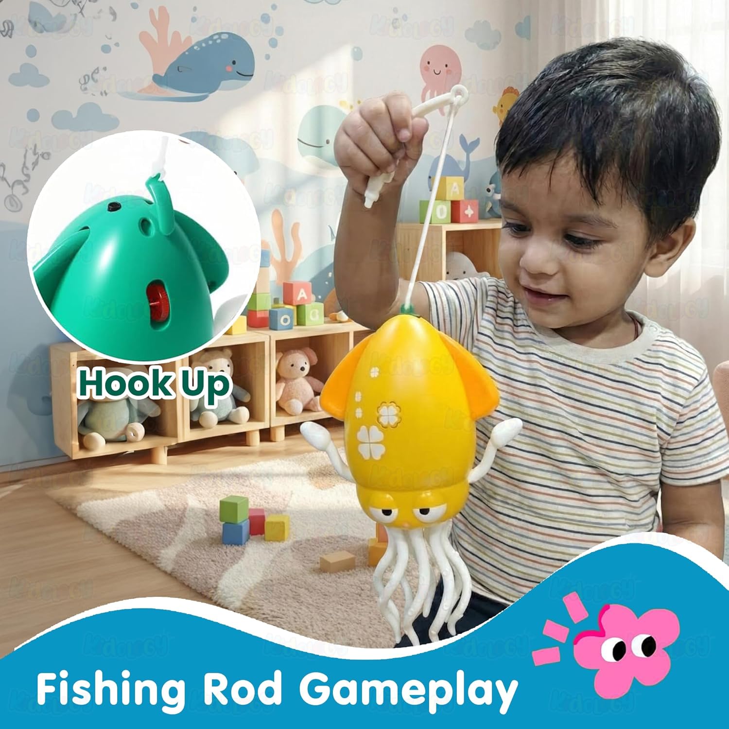 Dancing Octopus Baby Toy | Electric Crawling & Swinging Squid, Interactive Tummy Time Toy for Kids 3+ Years | Musical & Sensory Fun, Birthday Gifts for Boys & Girls (Yellow)