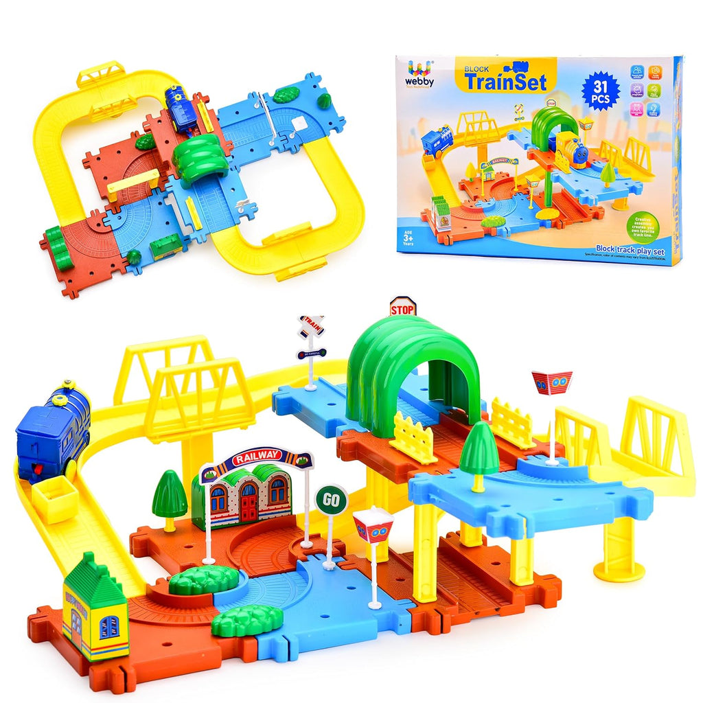 Webby Classic Toy Train Set with Track | Battery Operated Railway Set | Rakhi/Raksha Bandhan/Birthday Gift for Boys & Girls| Train Set with DIY Railway Tracks for Kids (31 Pieces)