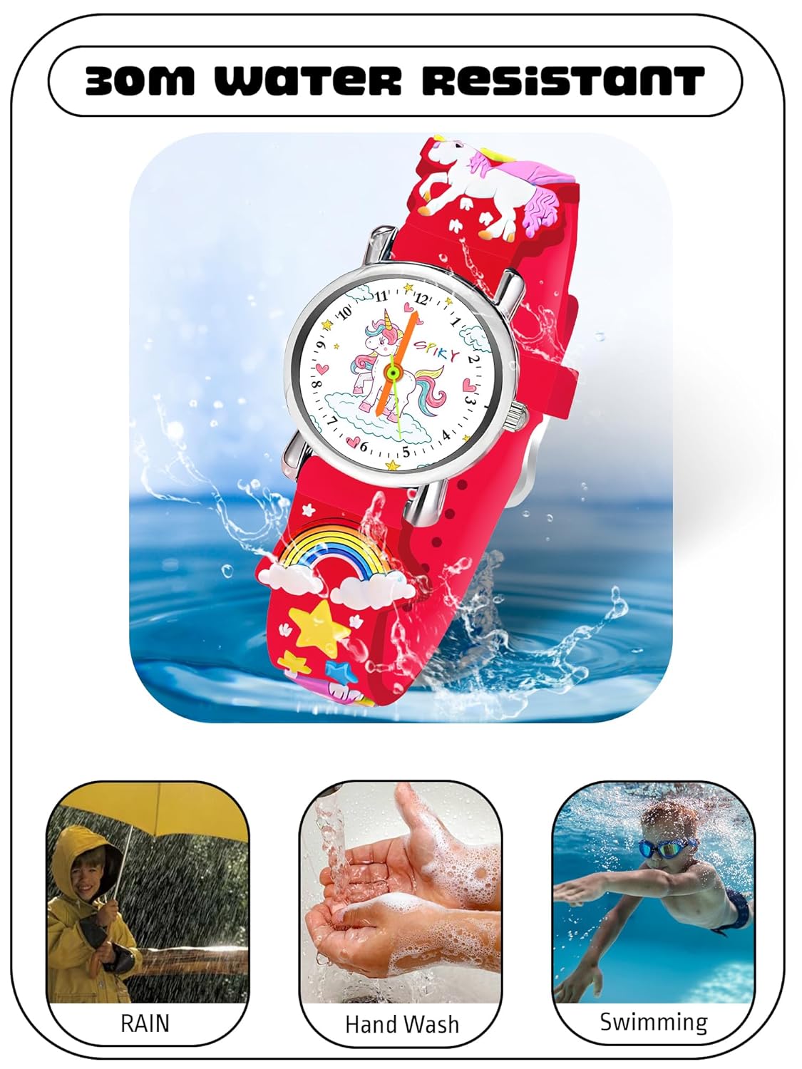 SPIKY Analog Watch for Kids | Unicorn Designer Printed Strap | Water Resistant | Stylish Unisex Best Birthday Gift | Analogue Wrist Watches for Girls & Boys | Age 2-14 yrs