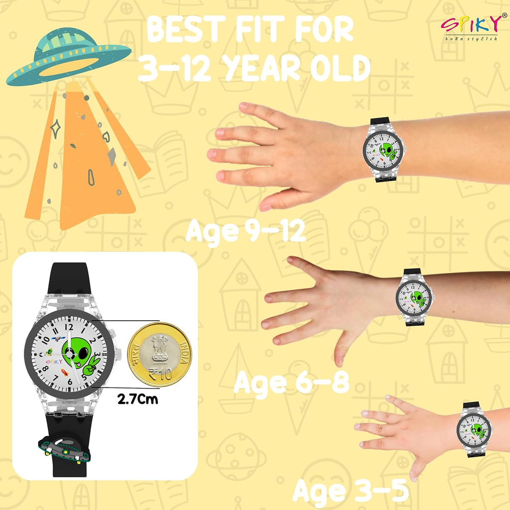 SPIKY Analog Watch for Kids | 3D Cartoon | 7 Multicolor LED Luminous Lights with Silicone Strap | Unisex Best Birthday Gift | Analogue Wrist Watches for Boys & Girls | Age 3-10 yrs