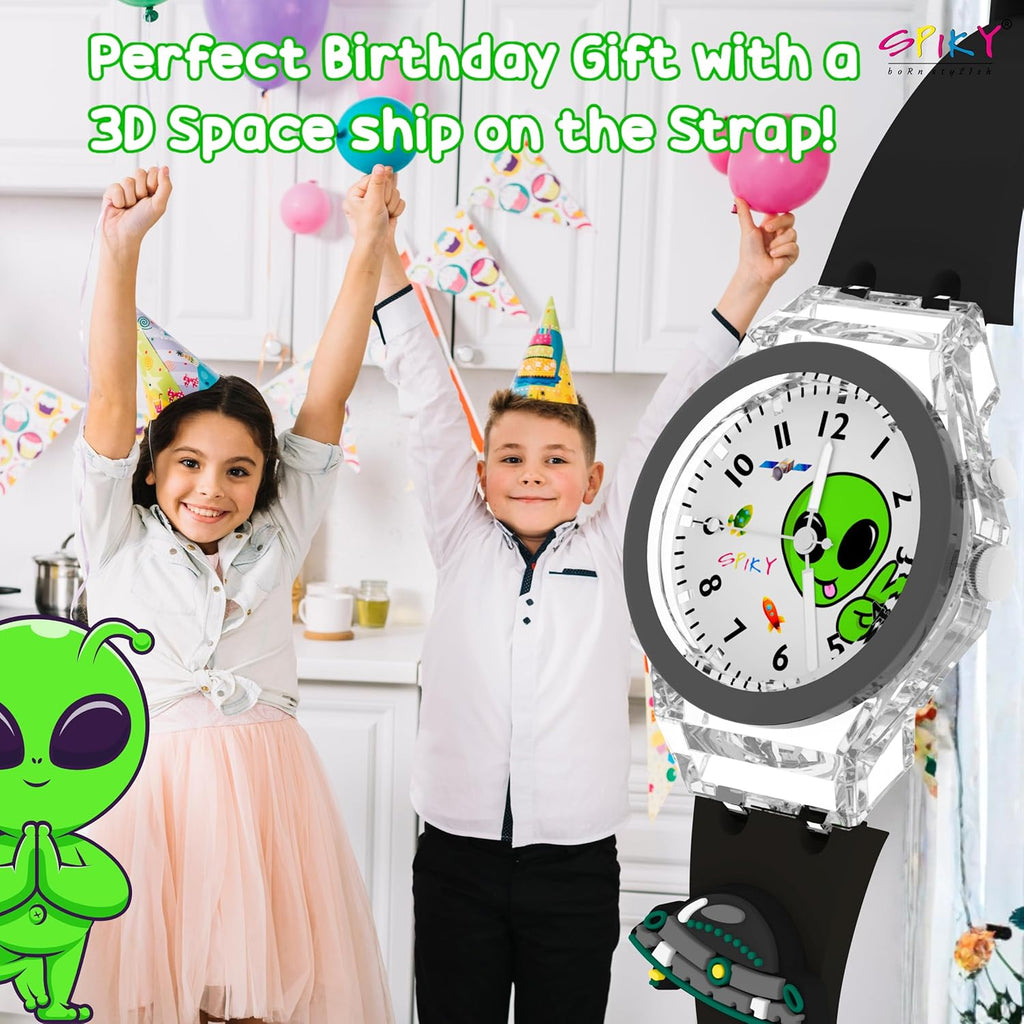 SPIKY Analog Watch for Kids | 3D Cartoon | 7 Multicolor LED Luminous Lights with Silicone Strap | Unisex Best Birthday Gift | Analogue Wrist Watches for Boys & Girls | Age 3-10 yrs