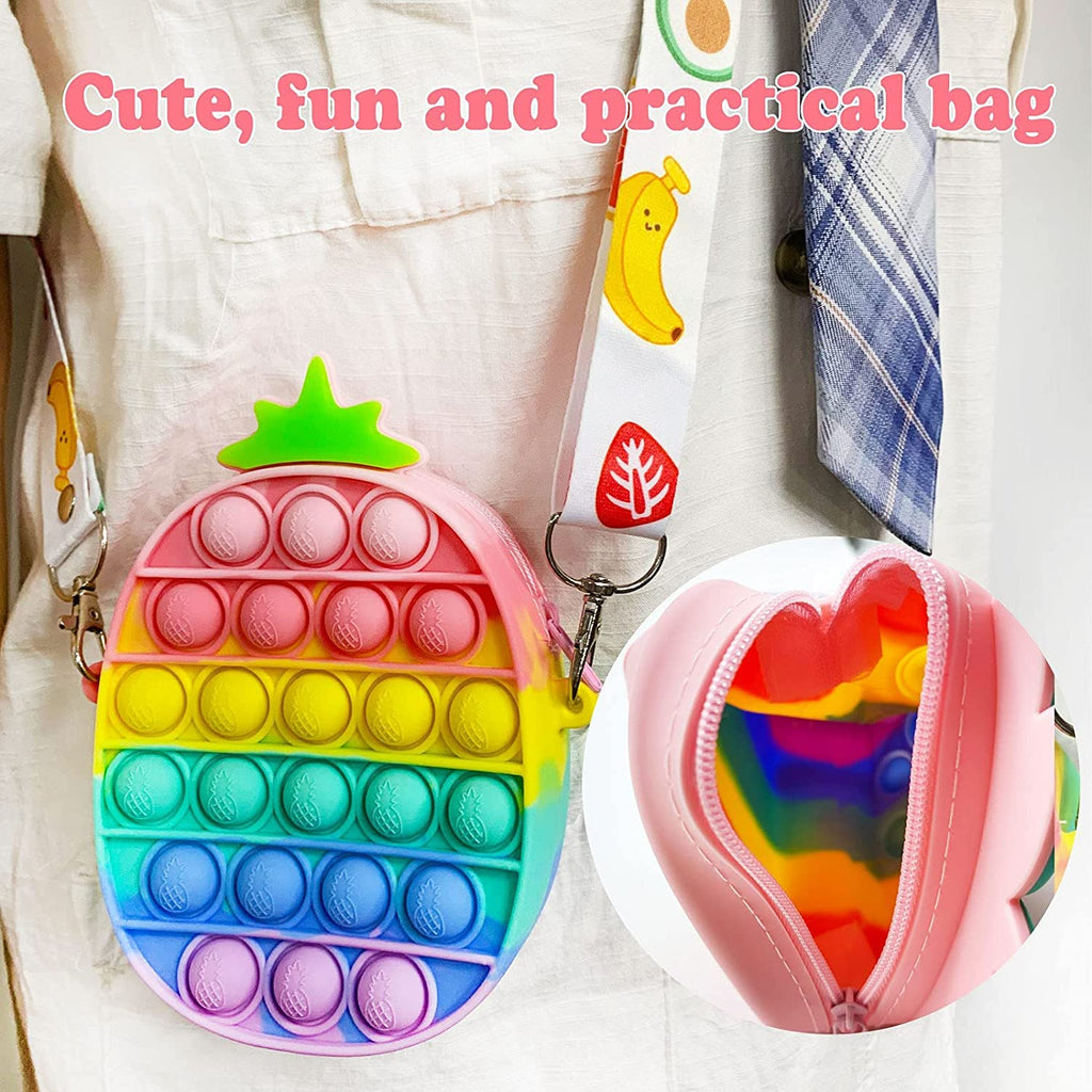 Pop it Pineapple Bag Kid's and Women's Sensory Silicone Pineapple Bag Pop it Party Shoulder Backpack for Fidget Toys for Anxiety Stress Relief, Return Gifts Pop it Rakhi Fidget (Pineapple Bag)