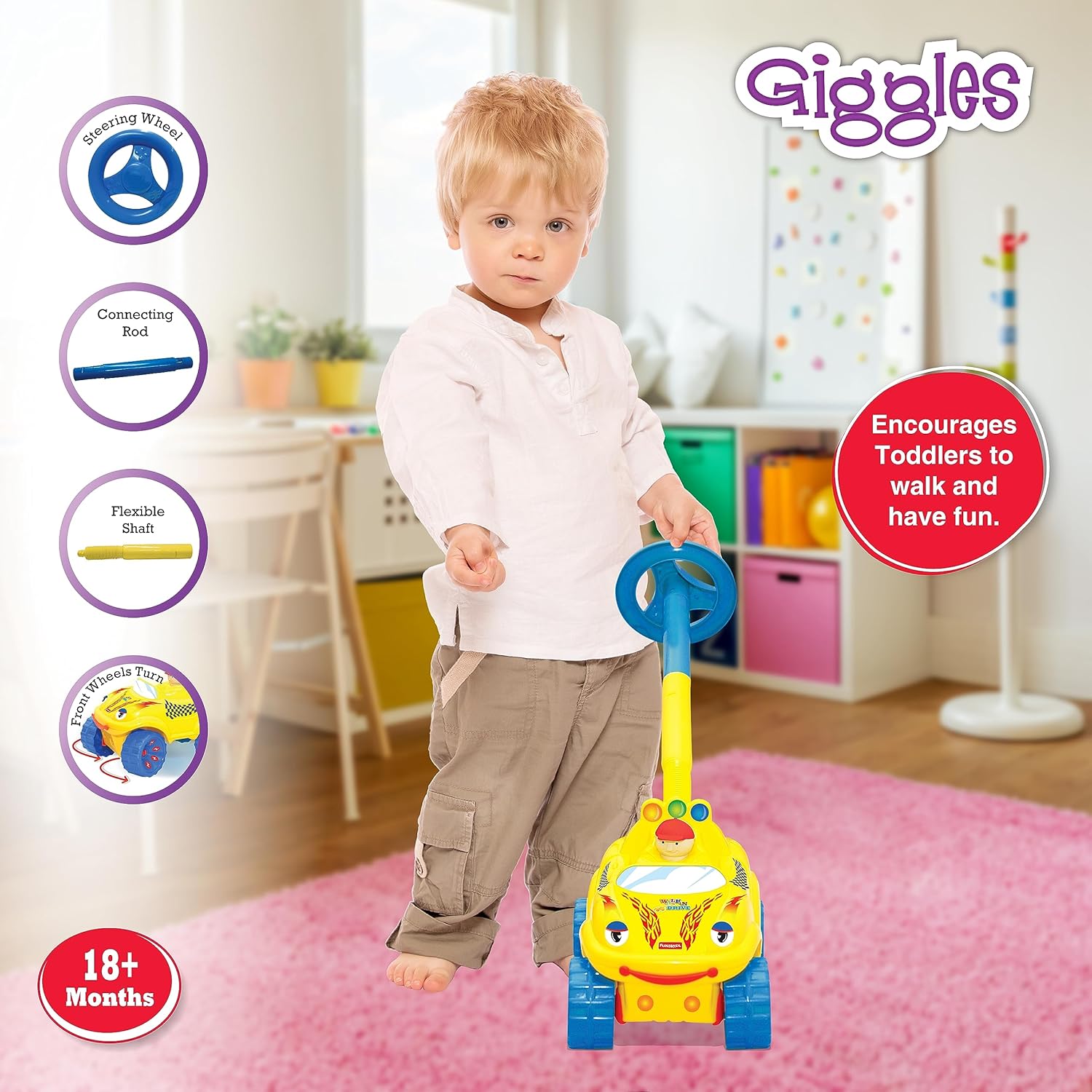 Giggles Funskool Walk N Drive Truck, Fun & Development Toy for Babies, Encourage Walking in Infants, Improve Balance & Coordination, Stimulate Senses, Multicolour, Gift Set for Kids, Ages 18+ Months