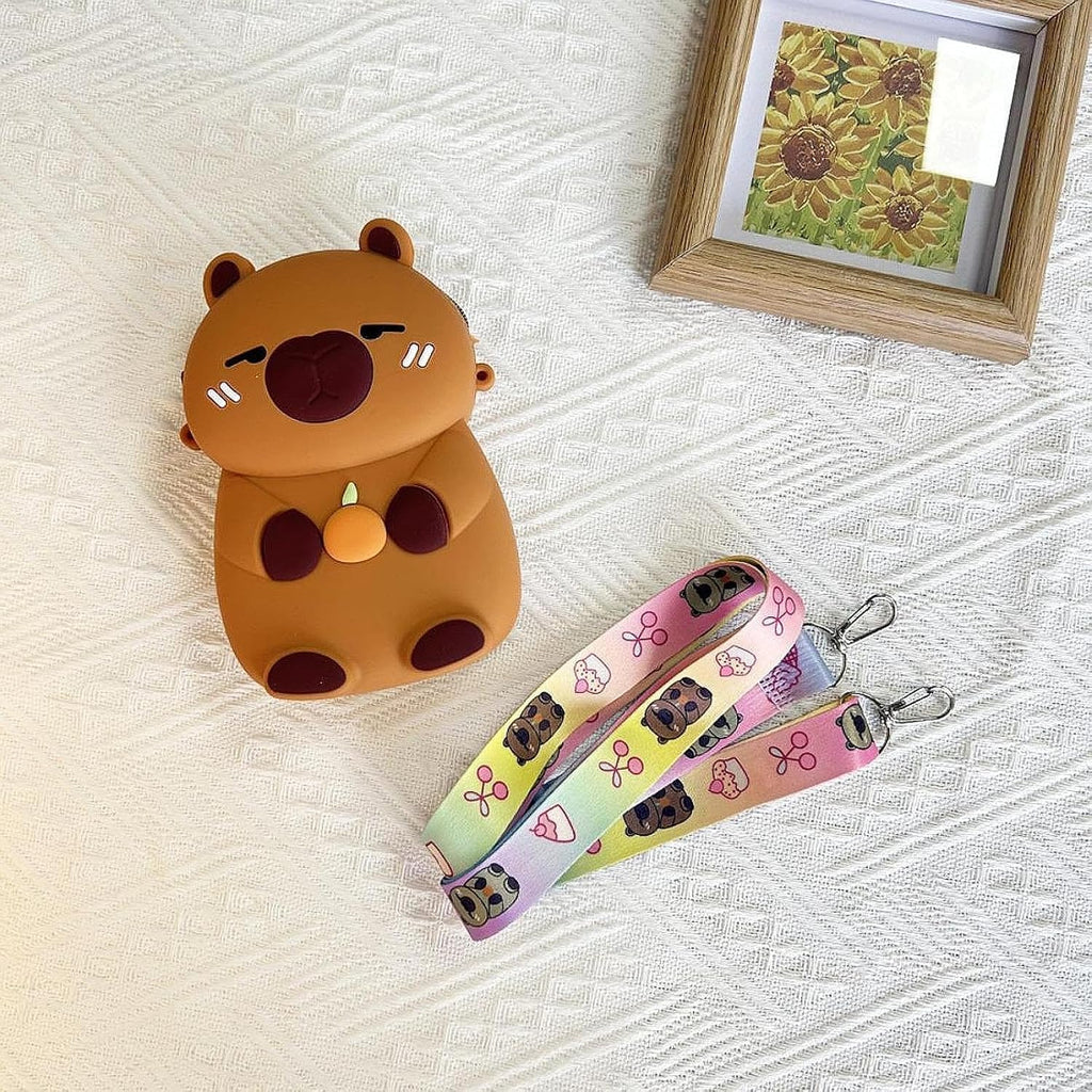 Shoulder Bag for Kids Capybara Wallet Travel Bag Zipper Silicone Bag Dark Brown