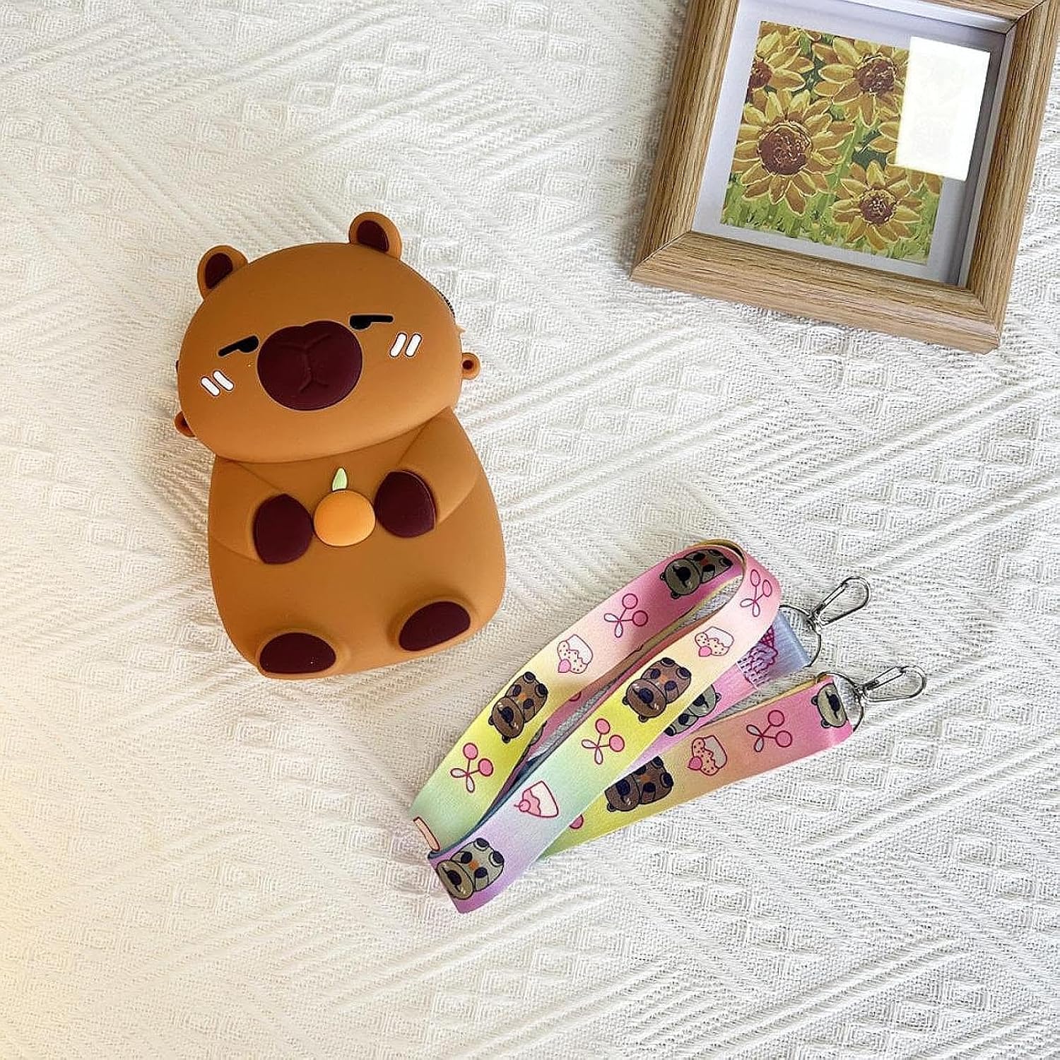 Shoulder Bag for Kids Capybara Wallet Travel Bag Zipper Silicone Bag Dark Brown