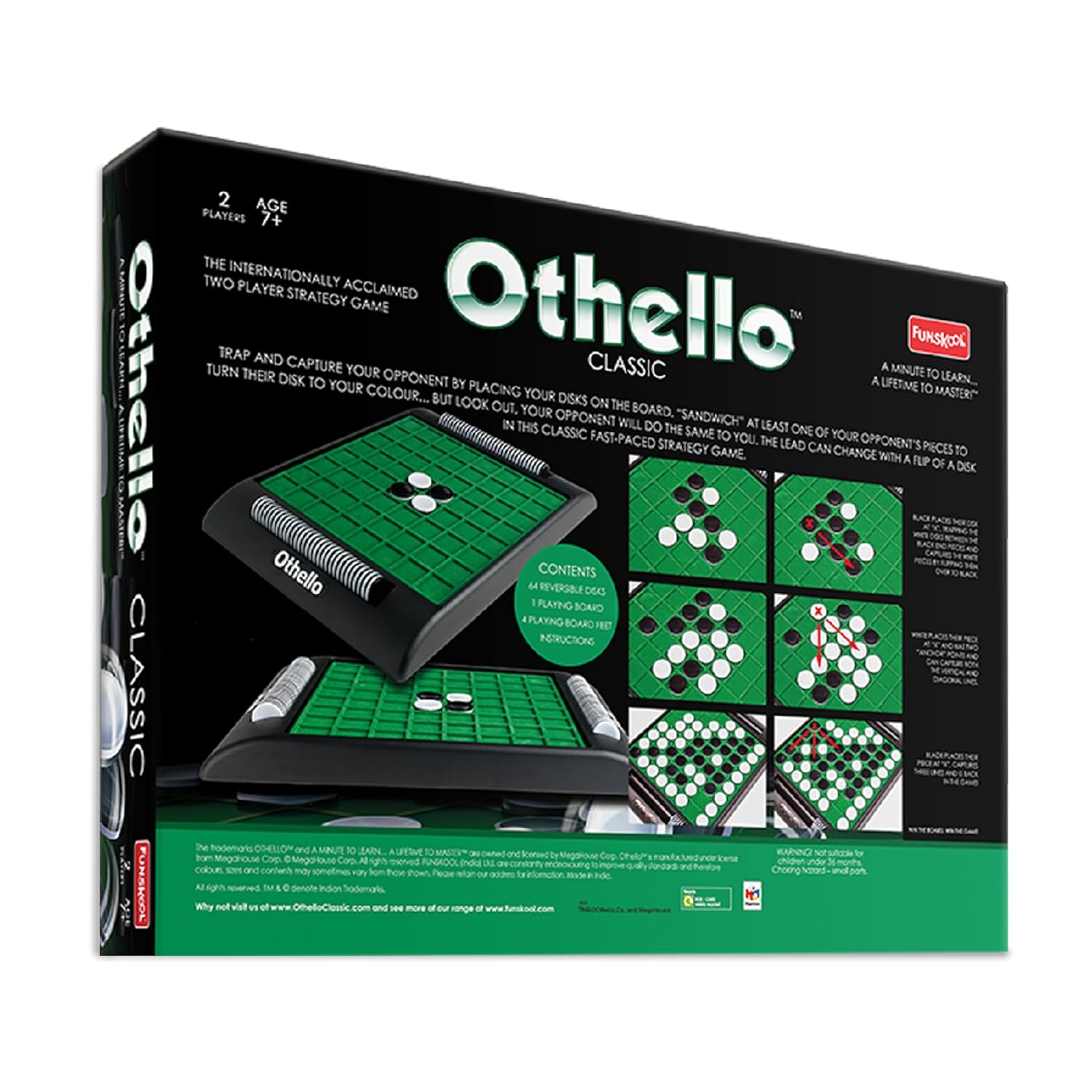 Funskool Othello Classic, Strategy Game, Board Game for Kids, Adults, Families, Educational, Fun, 2 Players, Family Fun, Learning Activity Toy for Childrens, Gift Set for Kid, Ages 7+ Years