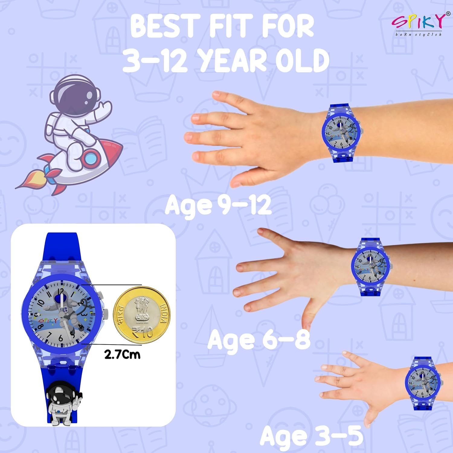 SPIKY Analog Watch for Kids | 3D Cartoon | 7 Multicolor LED Luminous Lights with Silicone Strap | Unisex Best Birthday Gift | Analogue Wrist Watches for Boys & Girls | Age 3-10 yrs