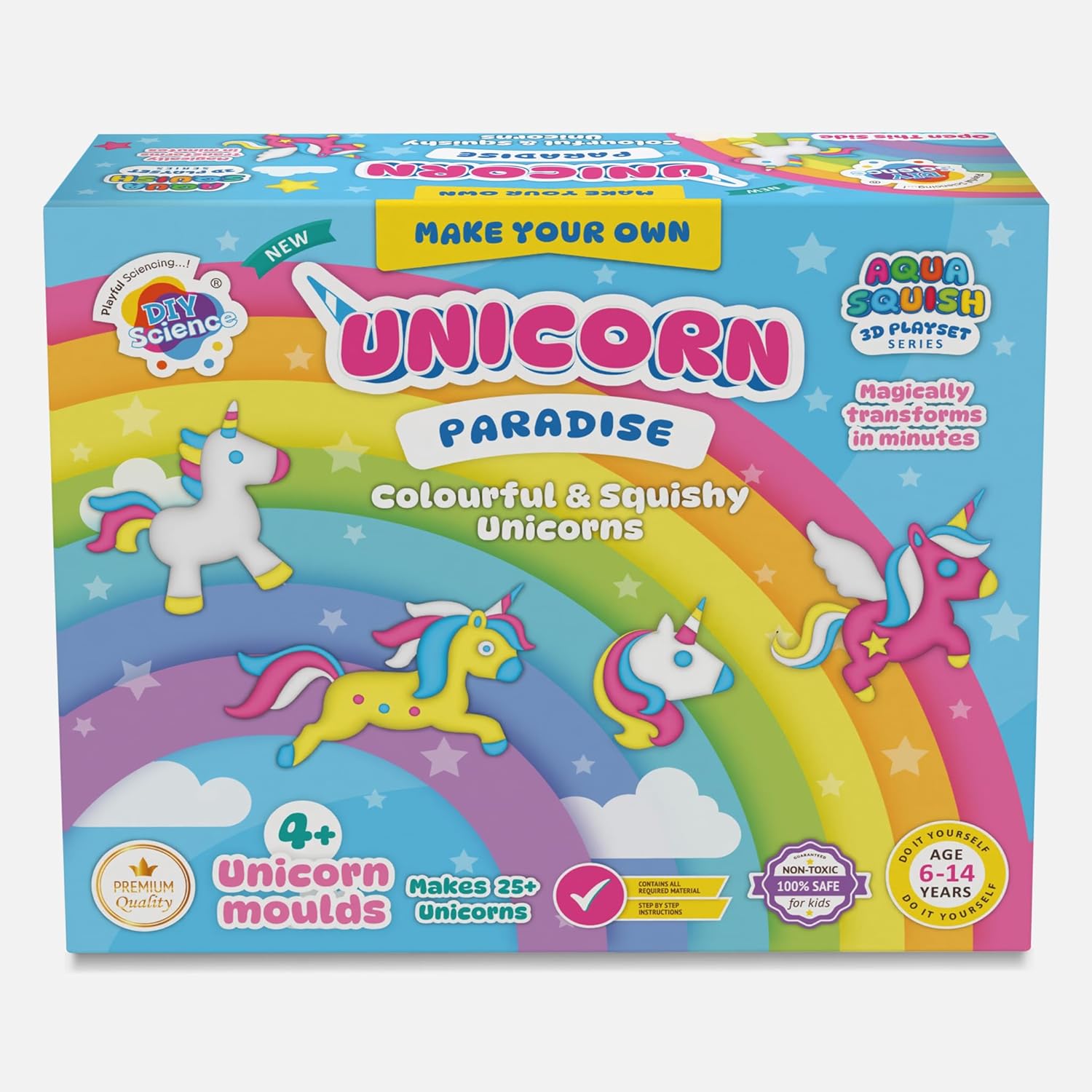 Unicorn Paradise Aqua Squish Kit | Make More Than 25 3D Colorful Soft and Squishy Unicorn | Magic Water Elf Gel Toys for Girls and Boys | 4 Unicorn Moulds | Ideal for Birthday Gift