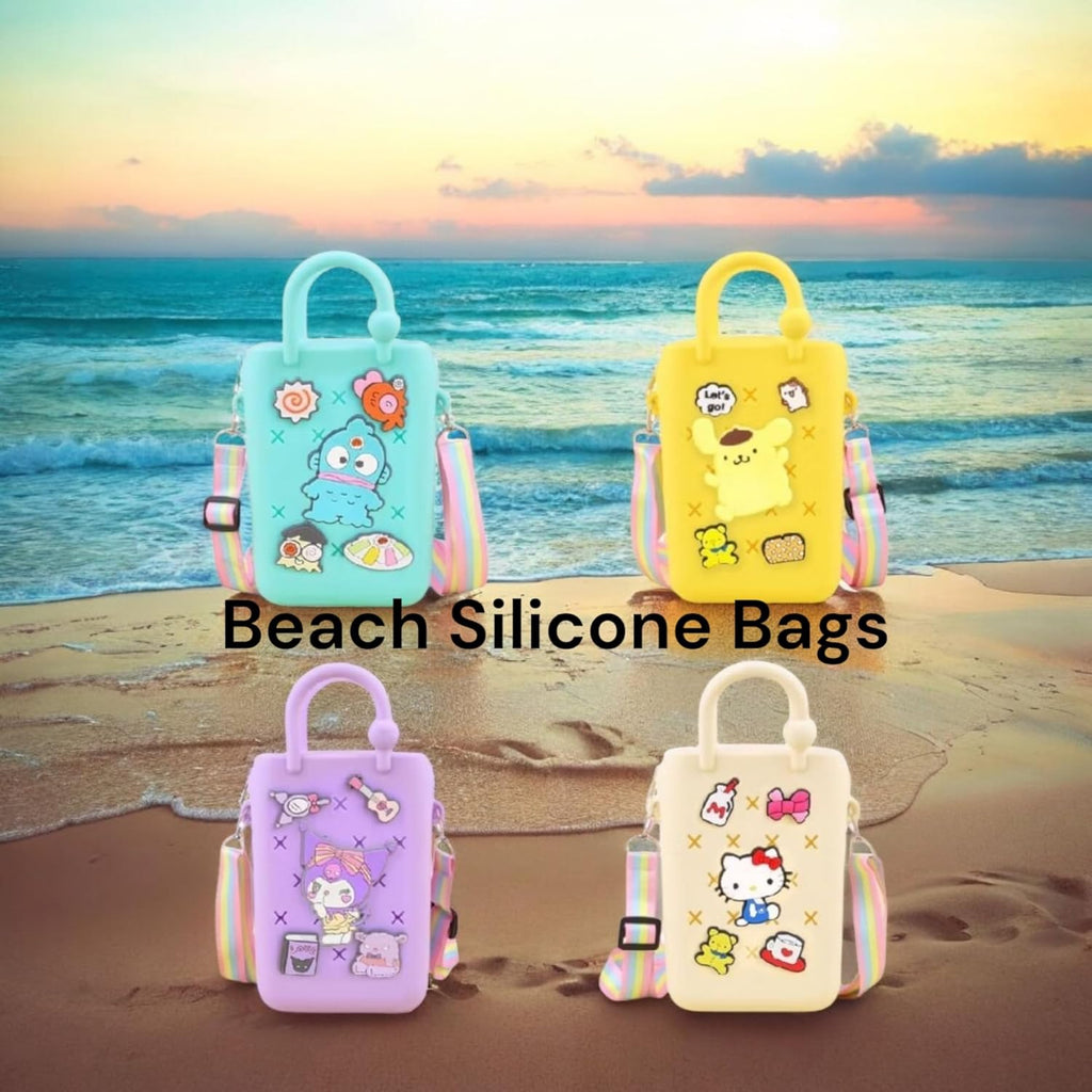 LIGHTER HOUSE Cutest Newest Kuromi And Friends Beach Silicone Shoulder Bag for Kids Birthday Return Gift Idea (Pack of 01 Pc.) Size - 18x12 cms., Mix Design
