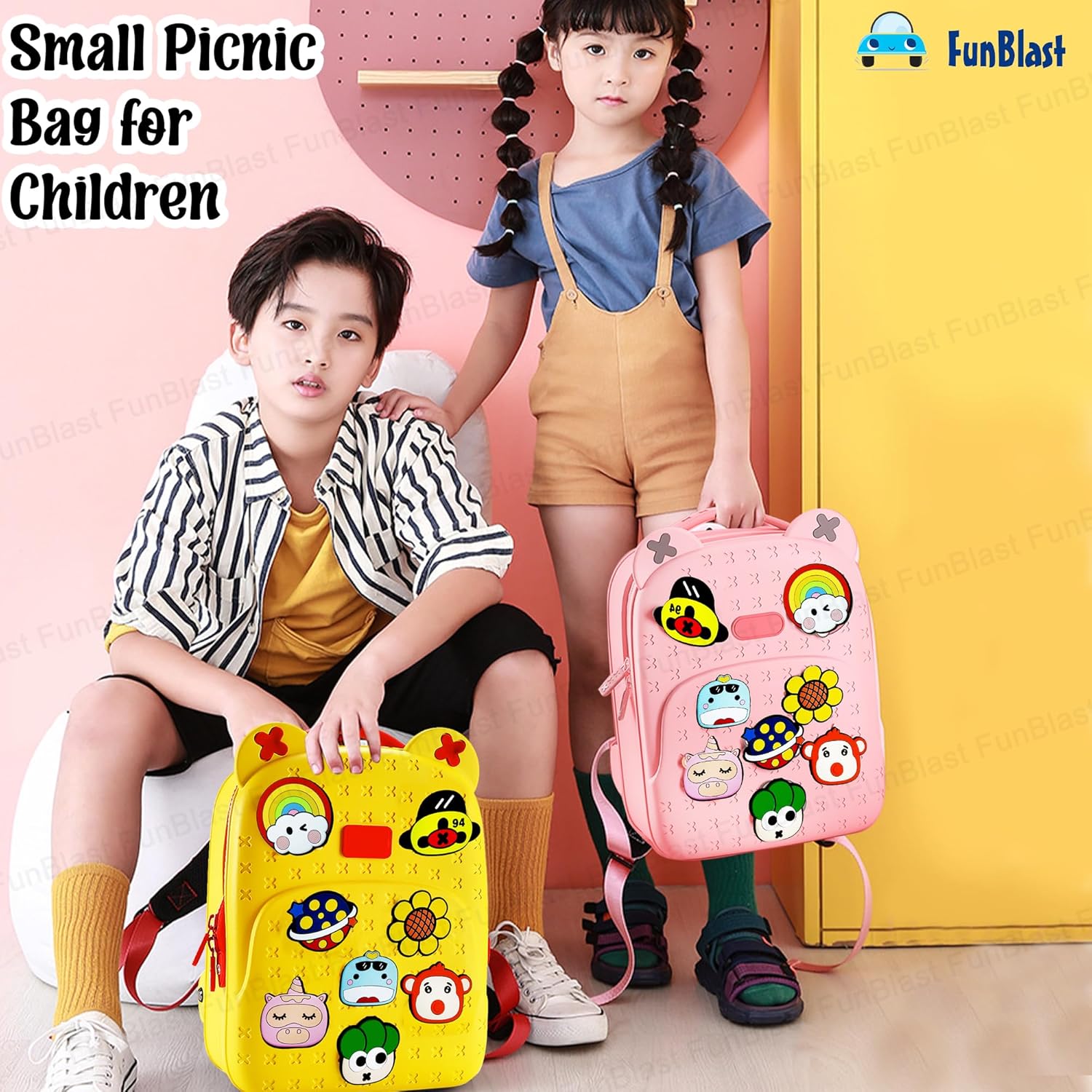 FunBlast Bagpack for Children - Bag for Pre-Schoolers Kids, Small Picnic Bag for Baby, Boys, Girls, Lightweight Miniature Bags for Kids, Boys, Girls (33.2 X 24.8 X 20 Cm)