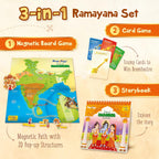 Imagimake Mapology Tales of Ramayana | 3-in-1 Fun Family Board Game | Magnetic Path Puzzle | Ramayana Storybook | Trump Cards| Gifts for Kids Age 8,9,10,11,12