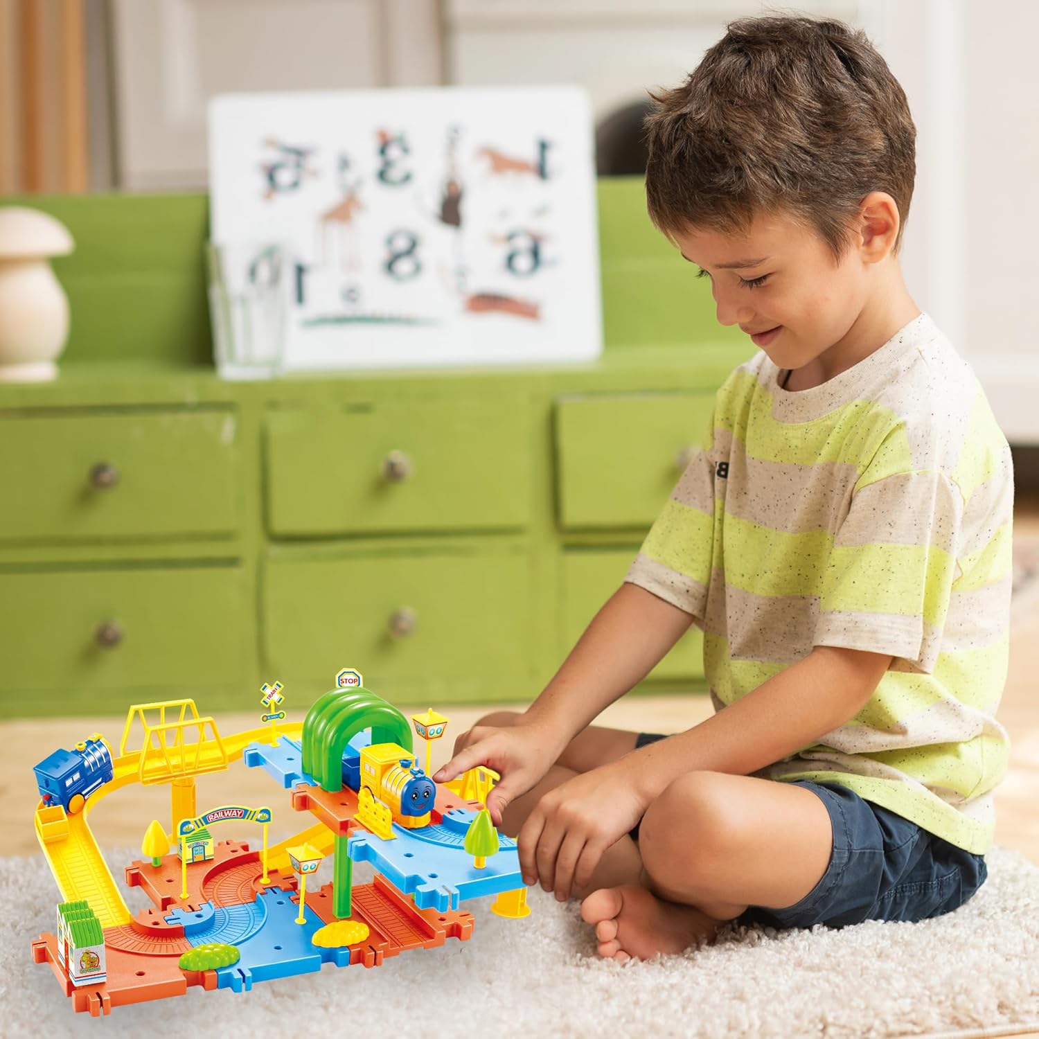 Webby Classic Toy Train Set with Track | Battery Operated Railway Set | Rakhi/Raksha Bandhan/Birthday Gift for Boys & Girls| Train Set with DIY Railway Tracks for Kids (31 Pieces)