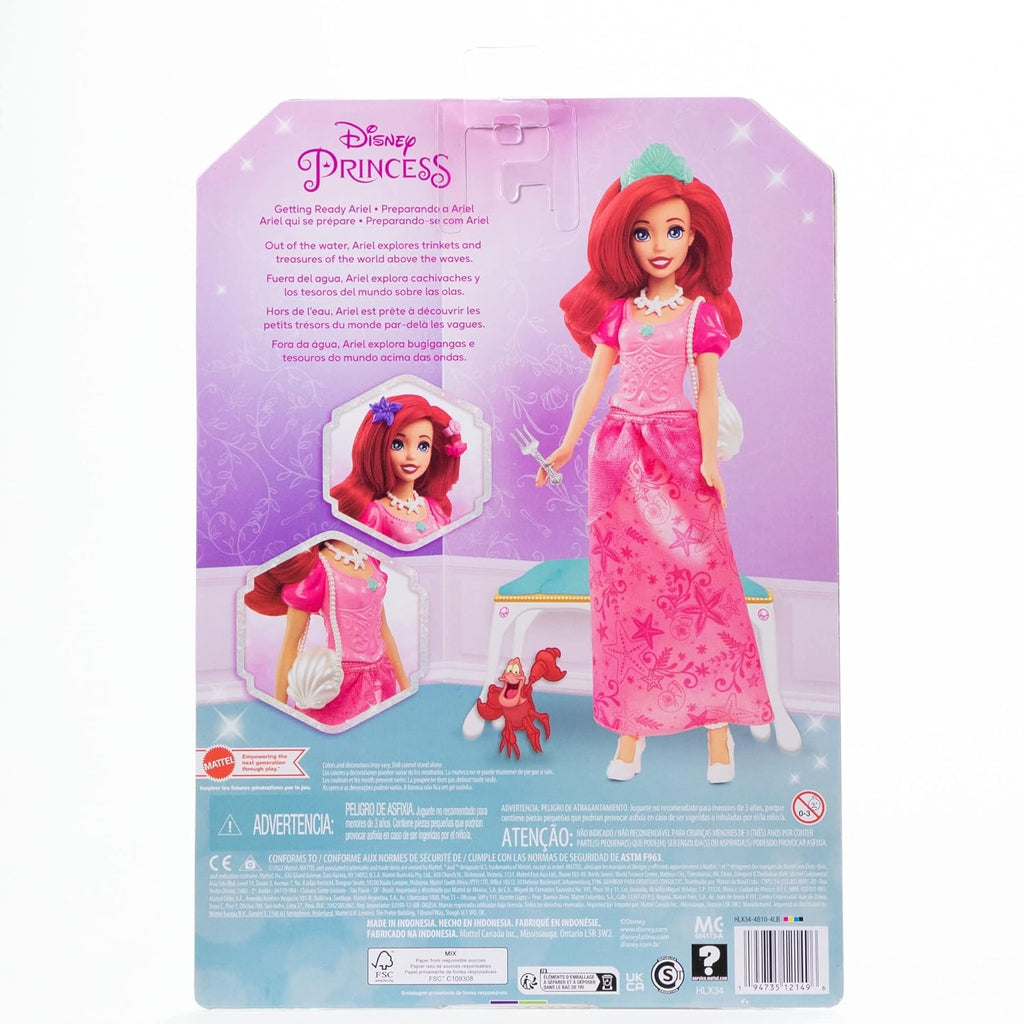 Disney Mattel Princess Toys, Ariel Fashion Doll in Signature Pink Dress and 9 Accessories, Inspired by The Movie