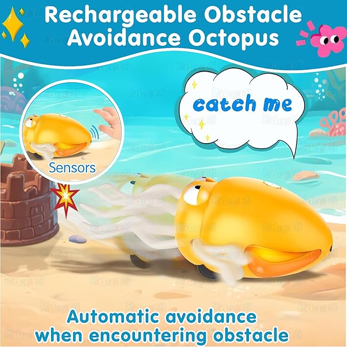 Dancing Octopus Baby Toy | Electric Crawling & Swinging Squid, Interactive Tummy Time Toy for Kids 3+ Years | Musical & Sensory Fun, Birthday Gifts for Boys & Girls (Yellow)