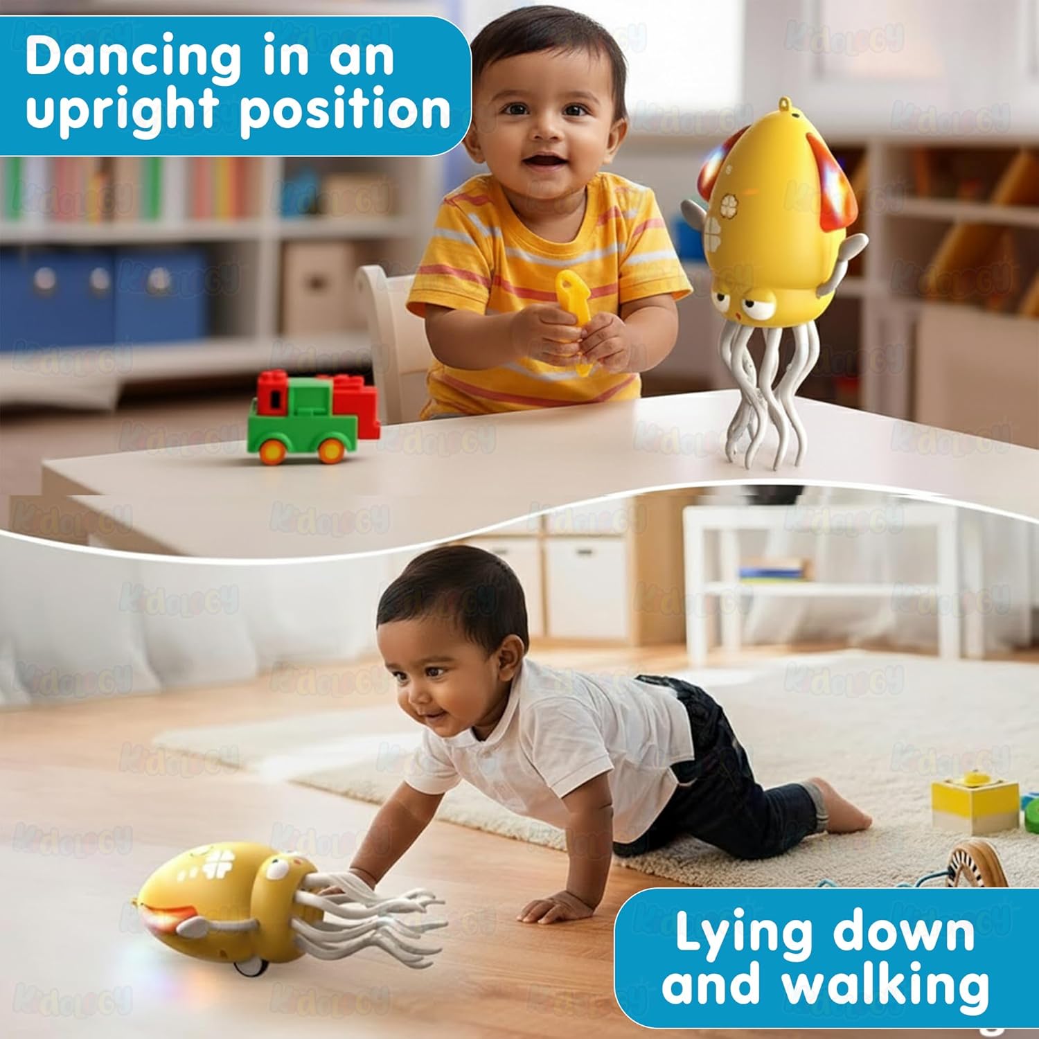 Dancing Octopus Baby Toy | Electric Crawling & Swinging Squid, Interactive Tummy Time Toy for Kids 3+ Years | Musical & Sensory Fun, Birthday Gifts for Boys & Girls (Yellow)