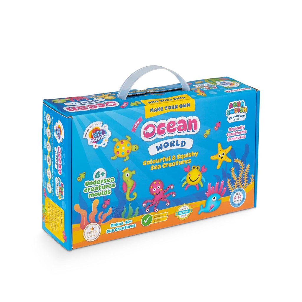 Ocean World Aqua Squish Kit | Make More Than 40 3D Colorful Soft and Squishy Sea Creatures | Magic Water Elf Gel Toys for Girls and Boys | 6 Undersea Creatures Moulds