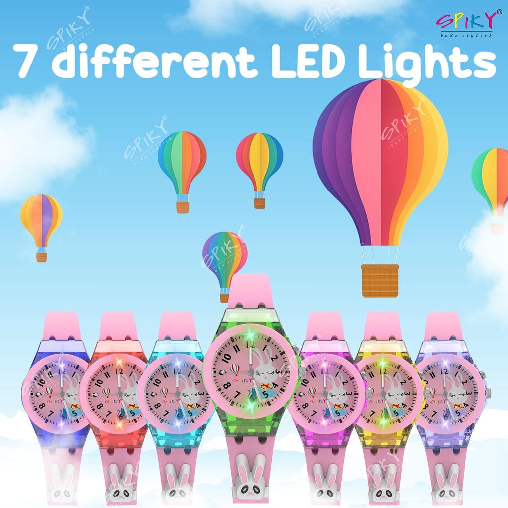 SPIKY Analog Watch for Kids | 3D Cartoon | 7 Multicolor LED Luminous Lights with Silicone Strap | Unisex Best Birthday Gift | Analogue Wrist Watches for Boys & Girls | Age 3-10 yrs