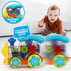 Zest 4 Toyz Gear Toys Kids Transparent Gear Train Engine Musical Sound Toy with Lights Bump and Go Toys for Boys Girls (Pack of 1) Multicolor