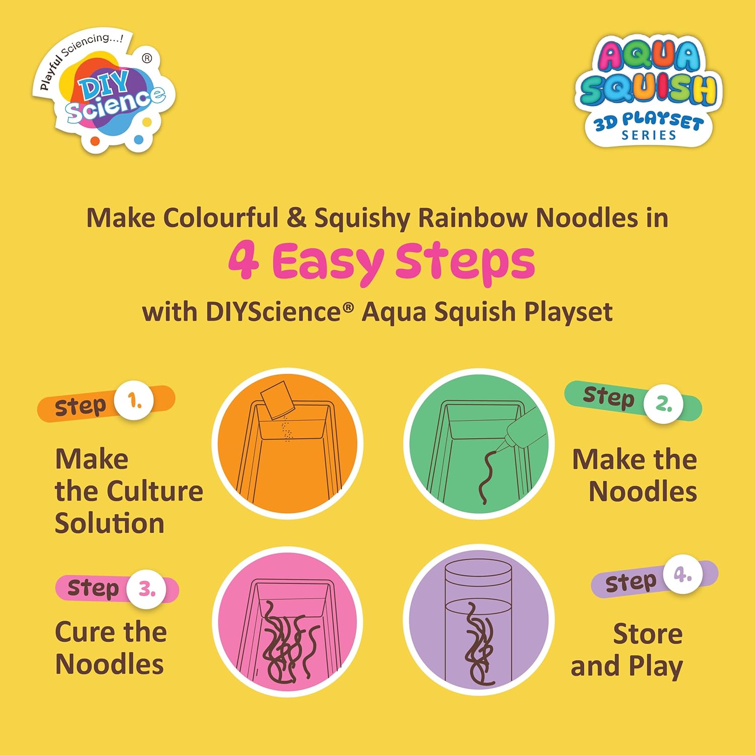 Rainbow Noodles Aqua Squish Kit | Make More Than 200 feet of 3D Colorful Soft and Squishy Noodles | Magic Water Elf Gel Toys for Girls and Boys | Ideal for Birthday Gift