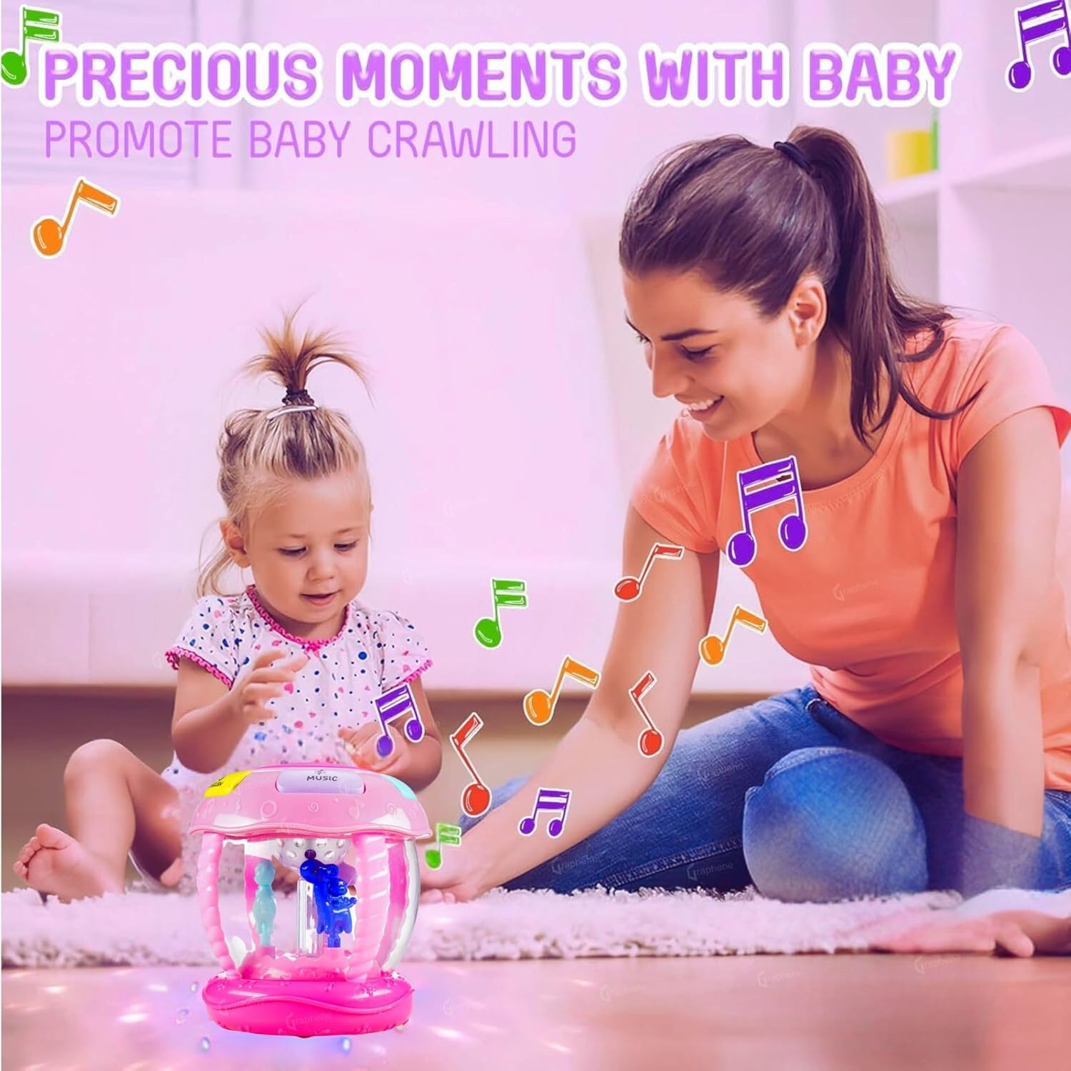 GRAPHENE Happy Horse Rotating Musical Drum Set for Toddlers Battery Operated Merry-Go-Round Toy with Lights Different Sounds & Lullaby Songs Multicolor (Pack of 1)