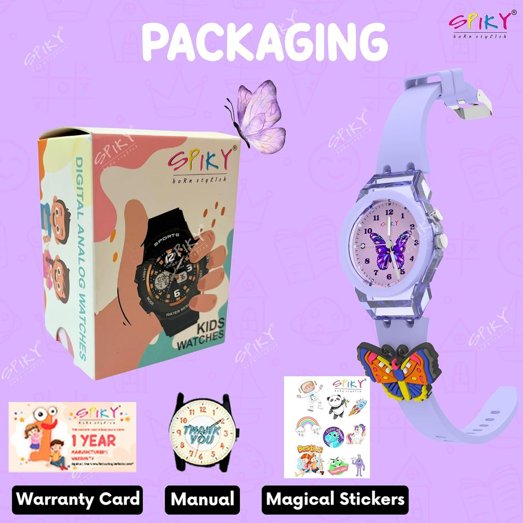 SPIKY Analog Watch for Kids | 3D Cartoon | 7 Multicolor LED Luminous Lights with Silicone Strap | Unisex Best Birthday Gift | Analogue Wrist Watches for Boys & Girls | Age 3-10 yrs