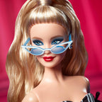 Barbie Signature Doll, 65th Anniversary Collectible with Blonde Hair, Black and White Gown, Sapphire Gem Earrings and Sunglasses