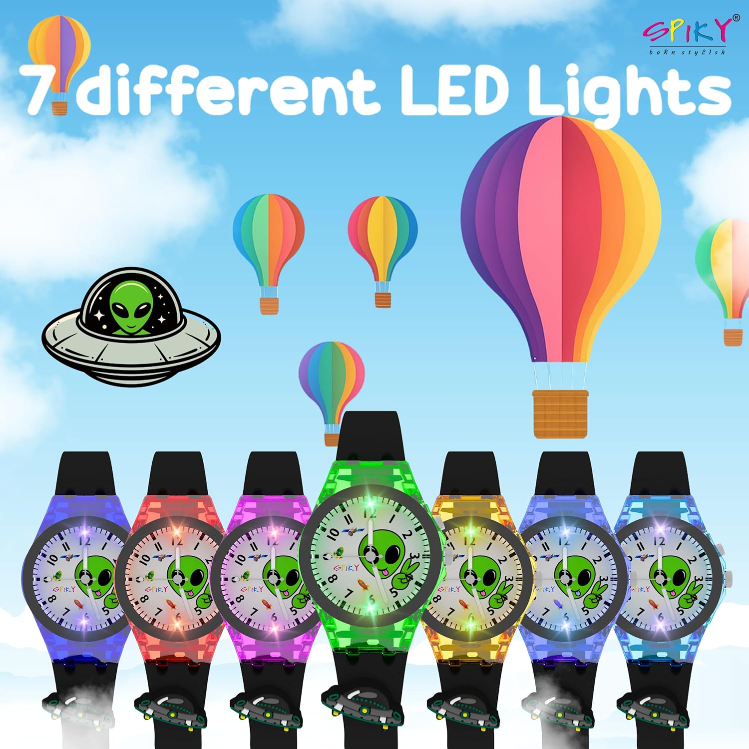 SPIKY Analog Watch for Kids | 3D Cartoon | 7 Multicolor LED Luminous Lights with Silicone Strap | Unisex Best Birthday Gift | Analogue Wrist Watches for Boys & Girls | Age 3-10 yrs