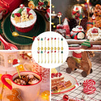 TERA13 Stainless Steel Christmas Cutlery Set with Santa and Tree Figurines, Set of 4 Piece Premium Gold Plated Flatware & Table, Spoon & Fork Set, Festive Gift Box for Christmas (Set of 4 Pcs)