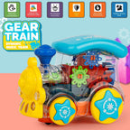 Zest 4 Toyz Gear Toys Kids Transparent Gear Train Engine Musical Sound Toy with Lights Bump and Go Toys for Boys Girls (Pack of 1) Multicolor