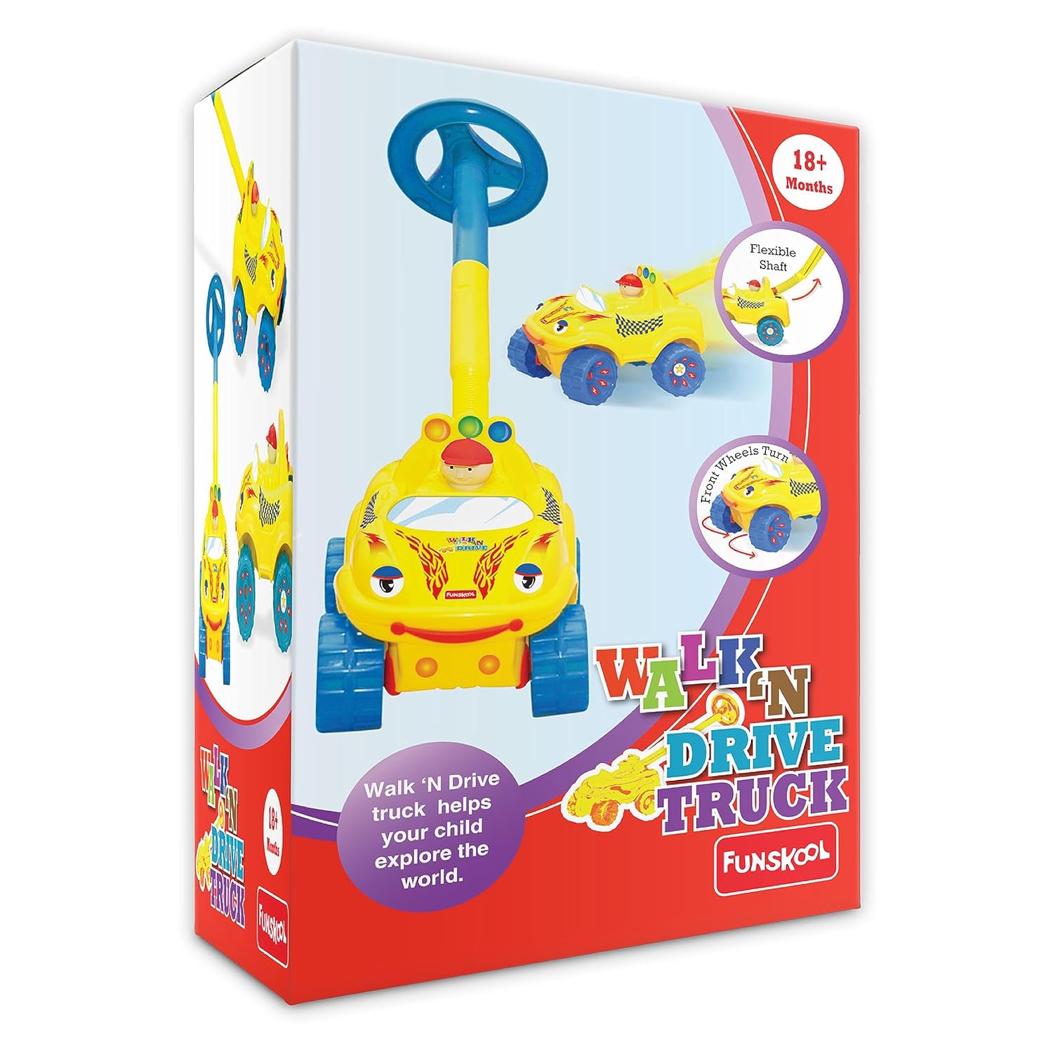 Giggles Funskool Walk N Drive Truck, Fun & Development Toy for Babies, Encourage Walking in Infants, Improve Balance & Coordination, Stimulate Senses, Multicolour, Gift Set for Kids, Ages 18+ Months