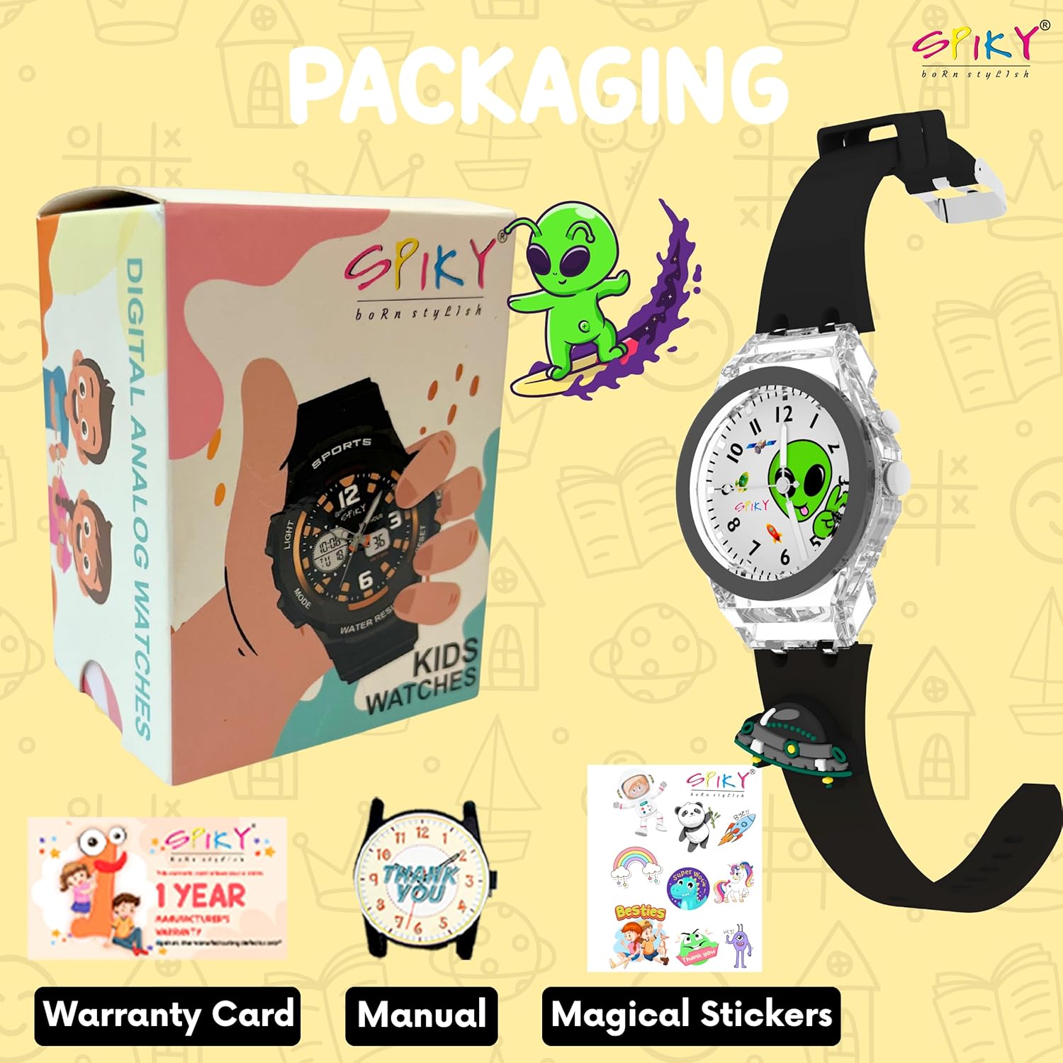 SPIKY Analog Watch for Kids | 3D Cartoon | 7 Multicolor LED Luminous Lights with Silicone Strap | Unisex Best Birthday Gift | Analogue Wrist Watches for Boys & Girls | Age 3-10 yrs