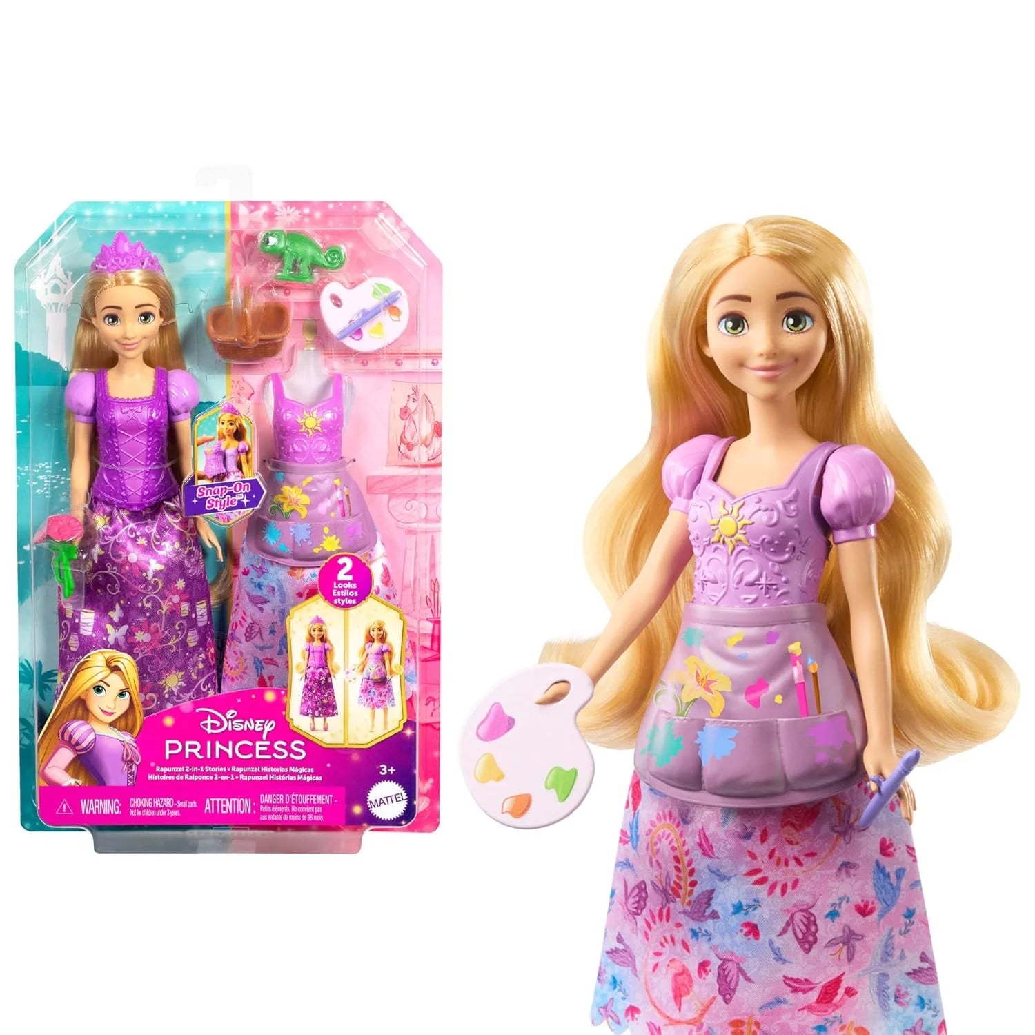 Disney Princess 2-in-1 Stories Rapunzel Fashion Doll with 2 Snap-On Bodices, 2 Skirts & 9 Accessories