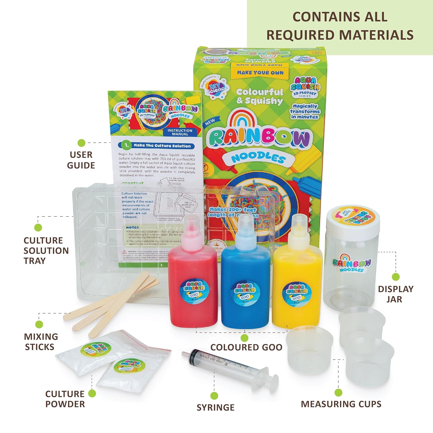 Rainbow Noodles Aqua Squish Kit | Make More Than 200 feet of 3D Colorful Soft and Squishy Noodles | Magic Water Elf Gel Toys for Girls and Boys | Ideal for Birthday Gift