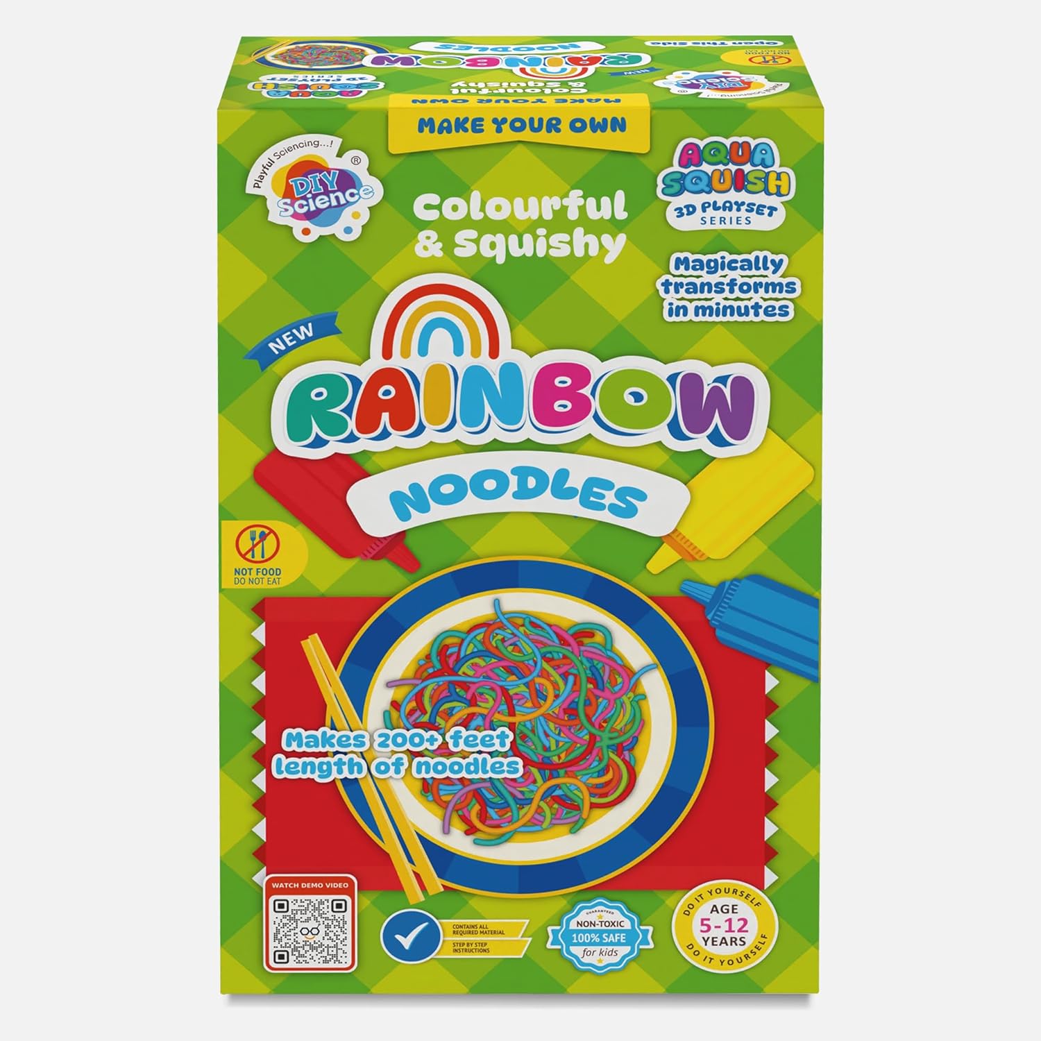 Rainbow Noodles Aqua Squish Kit | Make More Than 200 feet of 3D Colorful Soft and Squishy Noodles | Magic Water Elf Gel Toys for Girls and Boys | Ideal for Birthday Gift