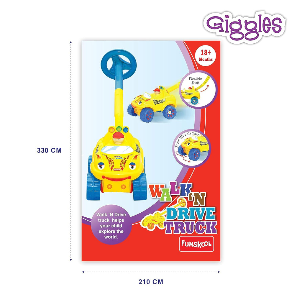Giggles Funskool Walk N Drive Truck, Fun & Development Toy for Babies, Encourage Walking in Infants, Improve Balance & Coordination, Stimulate Senses, Multicolour, Gift Set for Kids, Ages 18+ Months