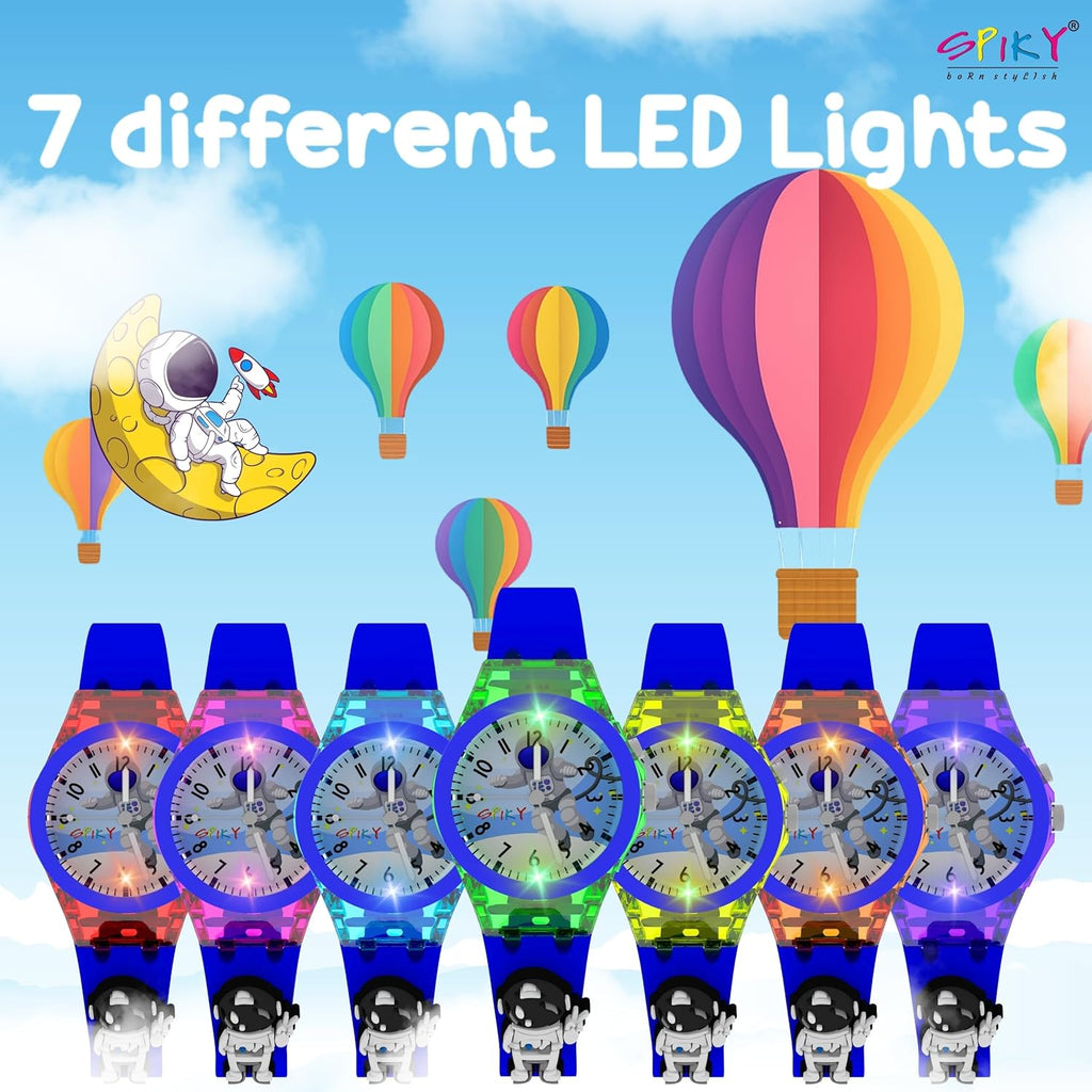 SPIKY Analog Watch for Kids | 3D Cartoon | 7 Multicolor LED Luminous Lights with Silicone Strap | Unisex Best Birthday Gift | Analogue Wrist Watches for Boys & Girls | Age 3-10 yrs