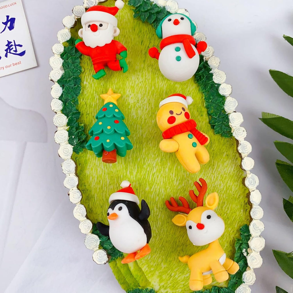 Cute Cartoon Mini Eraser Merry Christmas Stationery Gift for Kids Kawaii Stationary for Kids Christmas Gifts School Stationery Kit Stationary Set School Gift (Pack of 6)
