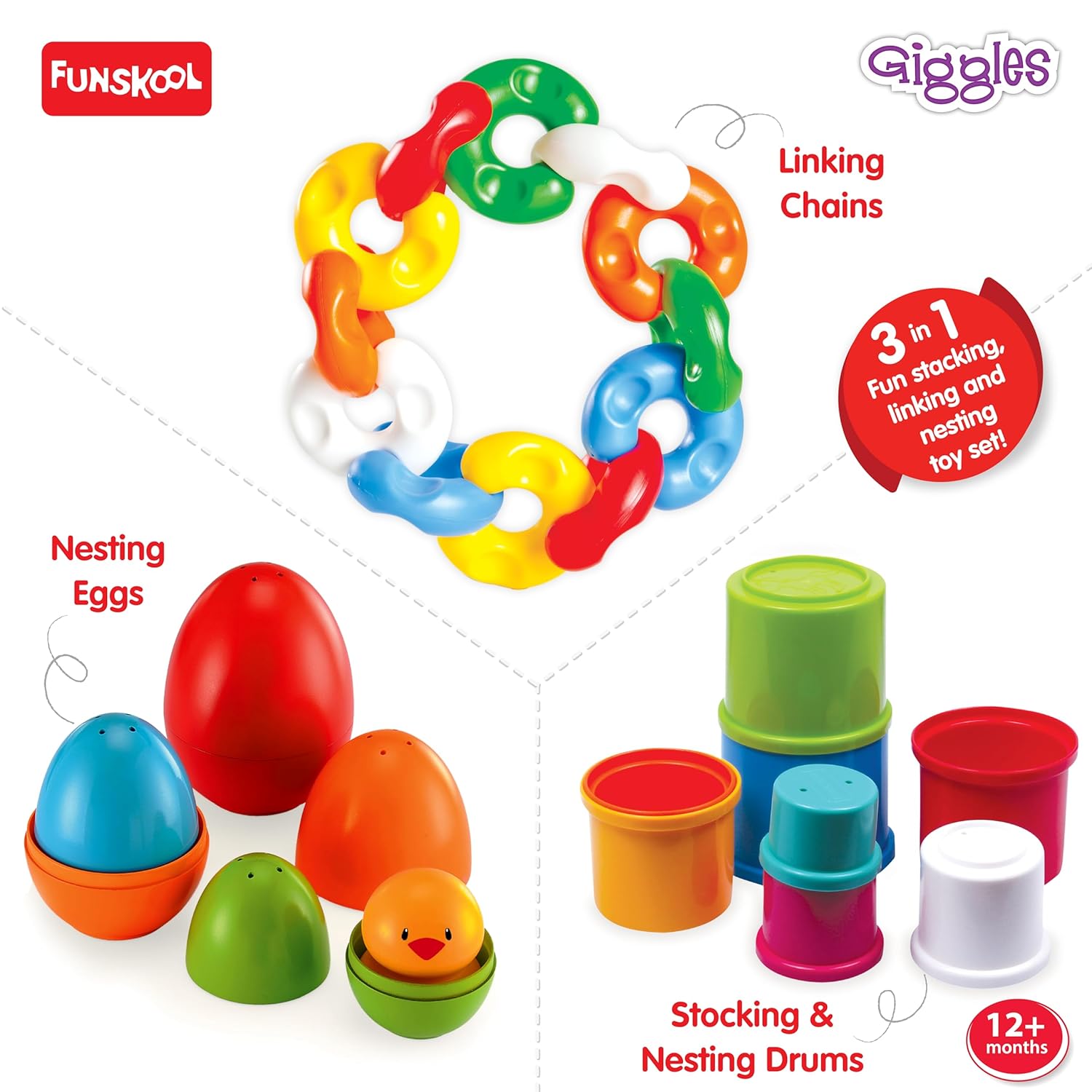 Giggles Funskool Stack N Nest, Nesting & Stackable Toy Blocks for Kids, Encourages Learning & Development, Fun Activity for Babies, Gift Set for Kid, Age 6+ Months