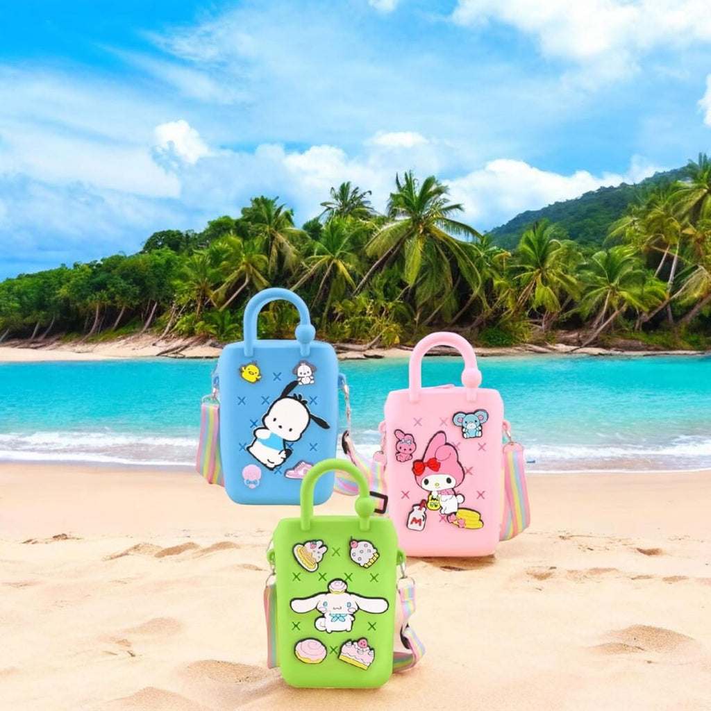LIGHTER HOUSE Cutest Newest Kuromi And Friends Beach Silicone Shoulder Bag for Kids Birthday Return Gift Idea (Pack of 01 Pc.) Size - 18x12 cms., Mix Design