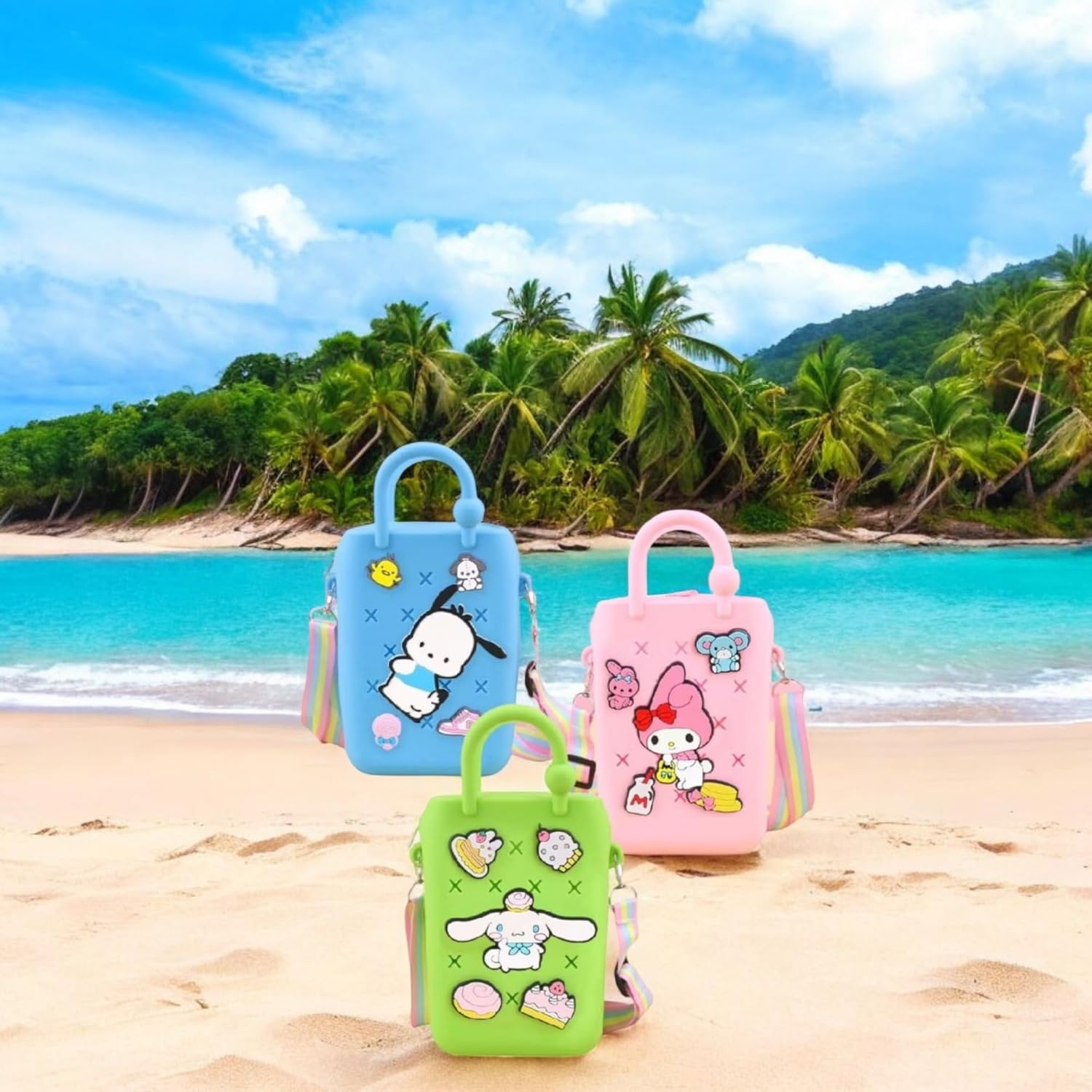 LIGHTER HOUSE Cutest Newest Kuromi And Friends Beach Silicone Shoulder Bag for Kids Birthday Return Gift Idea (Pack of 01 Pc.) Size - 18x12 cms., Mix Design