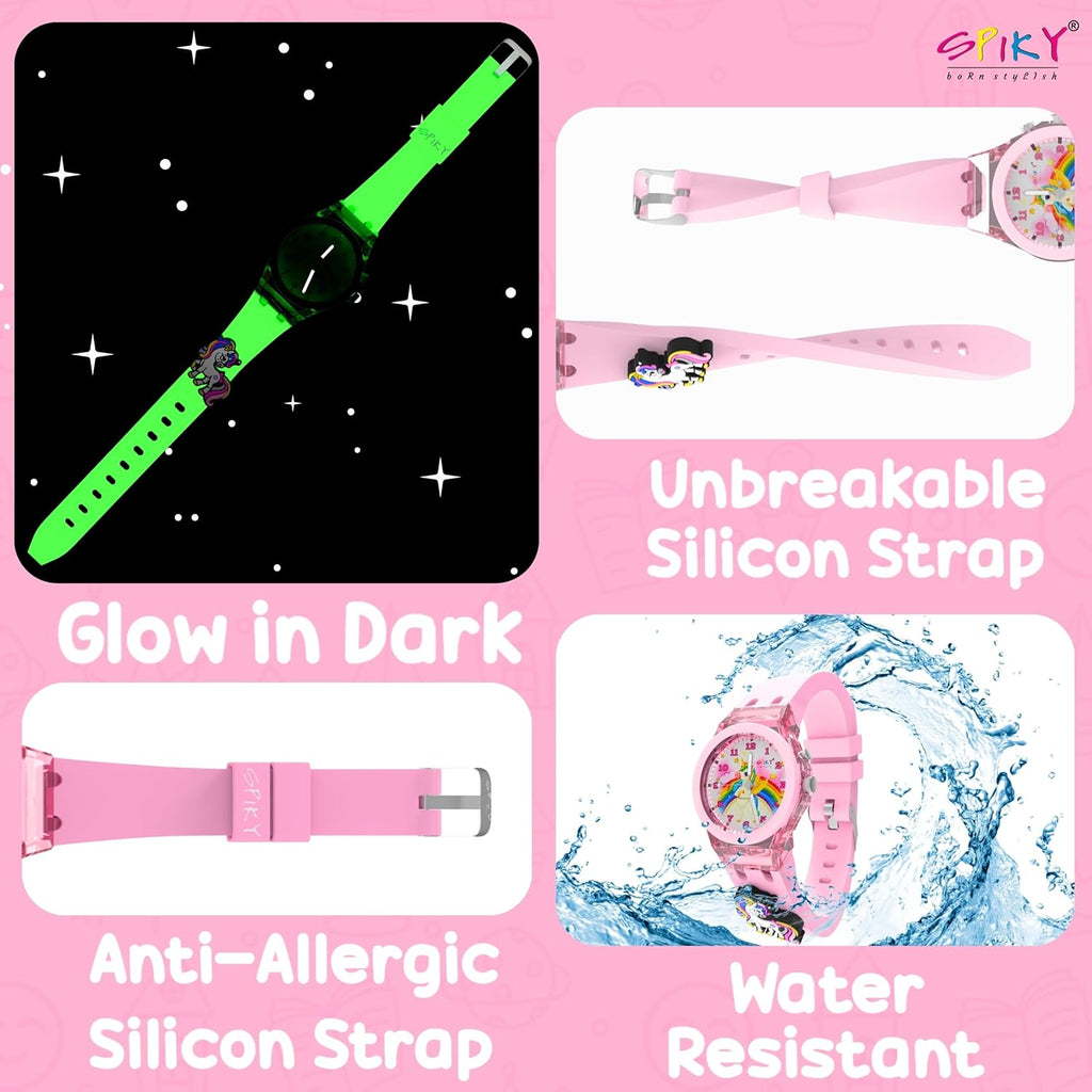 SPIKY Analog Watch for Kids | 3D Cartoon | 7 Multicolor LED Luminous Lights with Silicone Strap | Unisex Best Birthday Gift | Analogue Wrist Watches for Boys & Girls | Age 3-10 yrs
