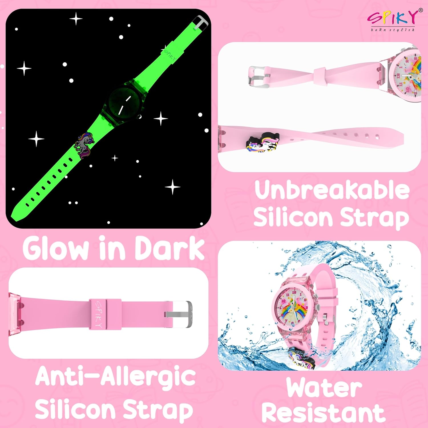 SPIKY Analog Watch for Kids | 3D Cartoon | 7 Multicolor LED Luminous Lights with Silicone Strap | Unisex Best Birthday Gift | Analogue Wrist Watches for Boys & Girls | Age 3-10 yrs